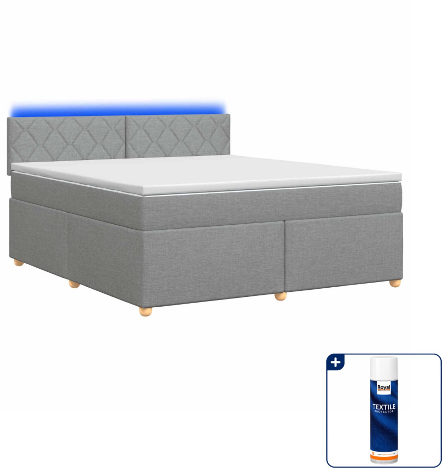 vidaXL boxspringbed met matras - Small double - 140 x 200 cm - lichtgrijs - Inclusief textielbeschermer 500 ml