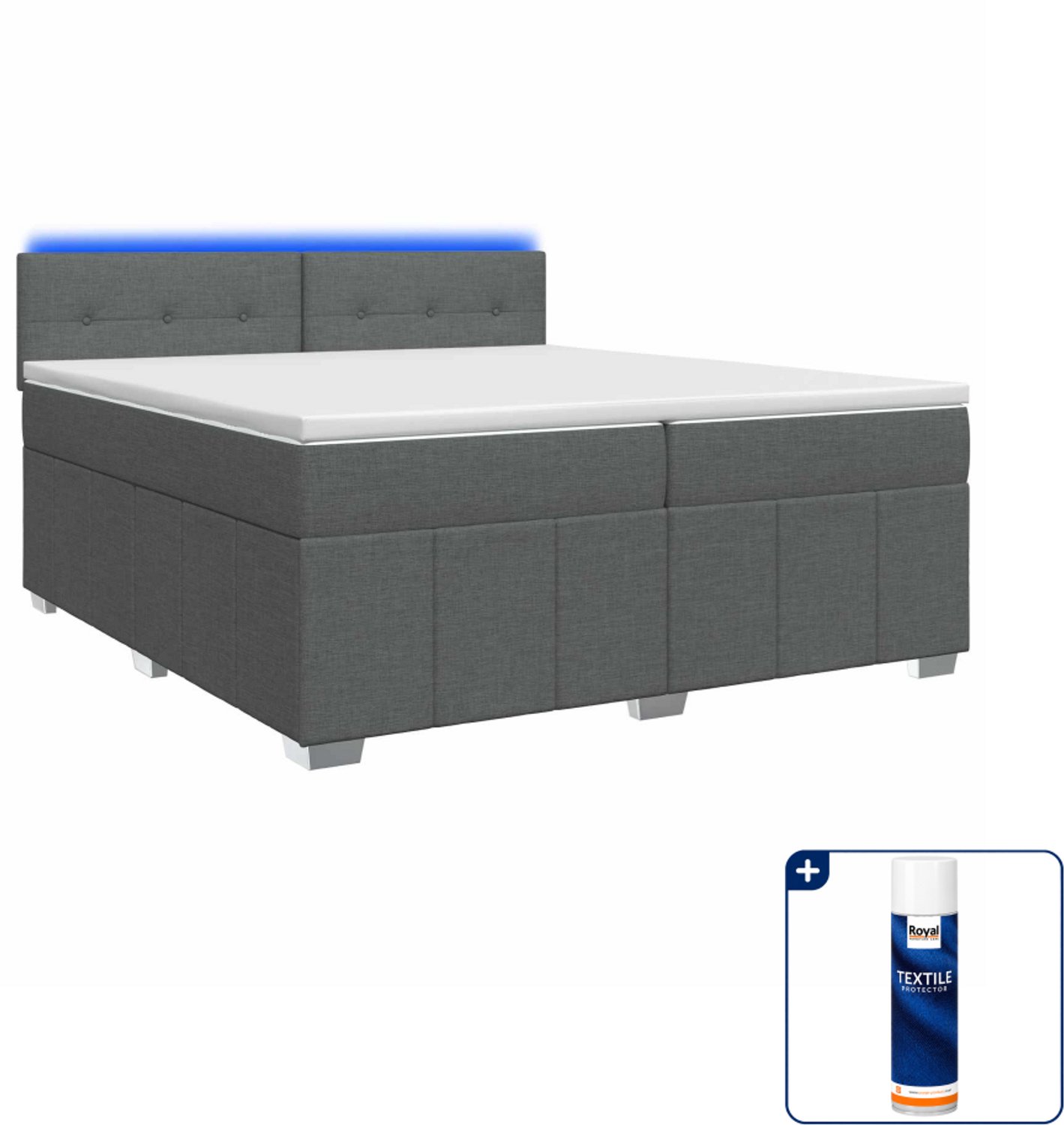 vidaXL boxspringbed met matras - 200 x 200 cm - donkergrijs - Inclusief textielbeschermer 500 ml Donker Grijn