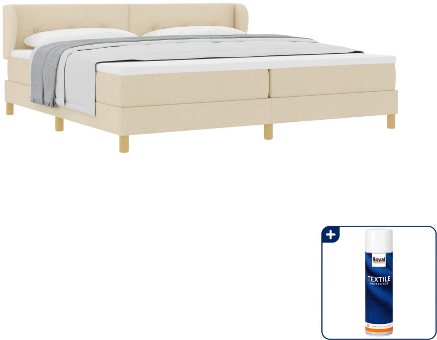 vidaXL boxspringbed - 200 x 200 cm - crème - Inclusief textielbeschermer 500 ml