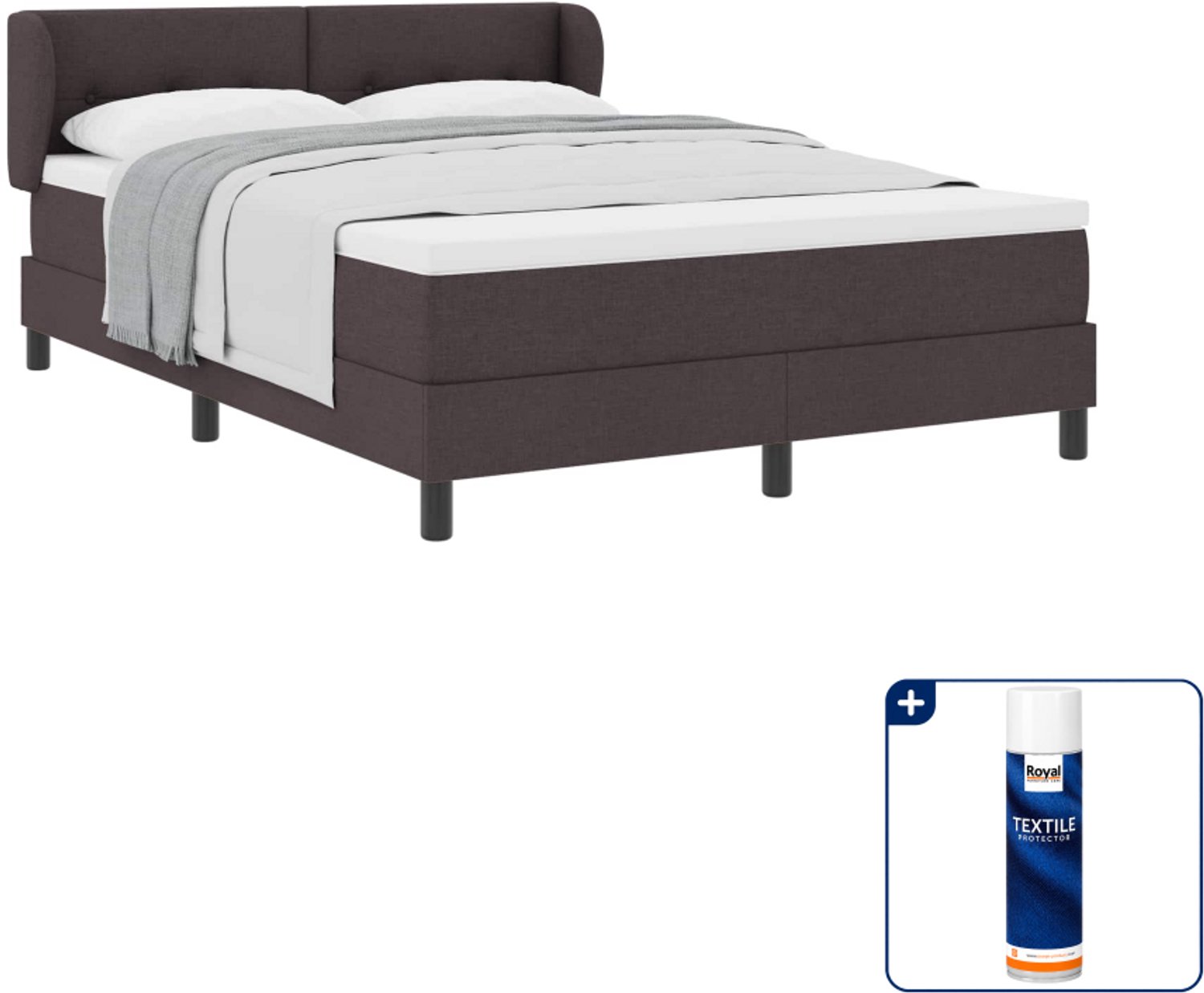 vidaXL boxspringbed - Small double 140 x 200 cm - donkerbruin - Inclusief textielbeschermer 500 ml