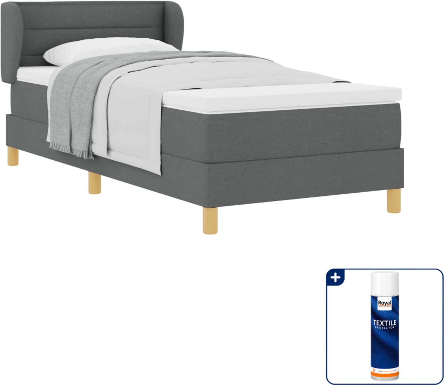 vidaXL boxspringbed met matras - 90 x 190 cm - donkergrijs - Inclusief textielbeschermer 500 ml