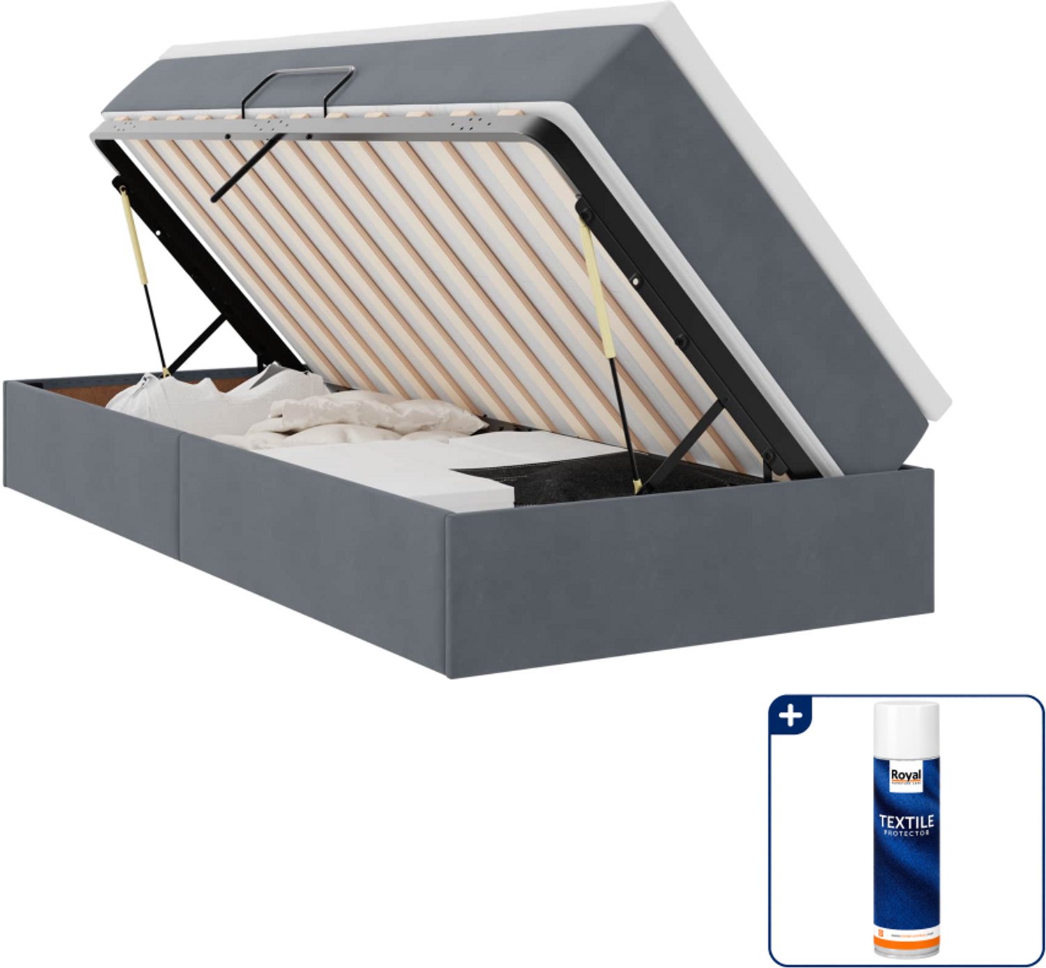 vidaXL opbergbed met matras - 90 x 190 cm - fluweel - donkergrijs - Inclusief textielbeschermer 500 ml Taupe