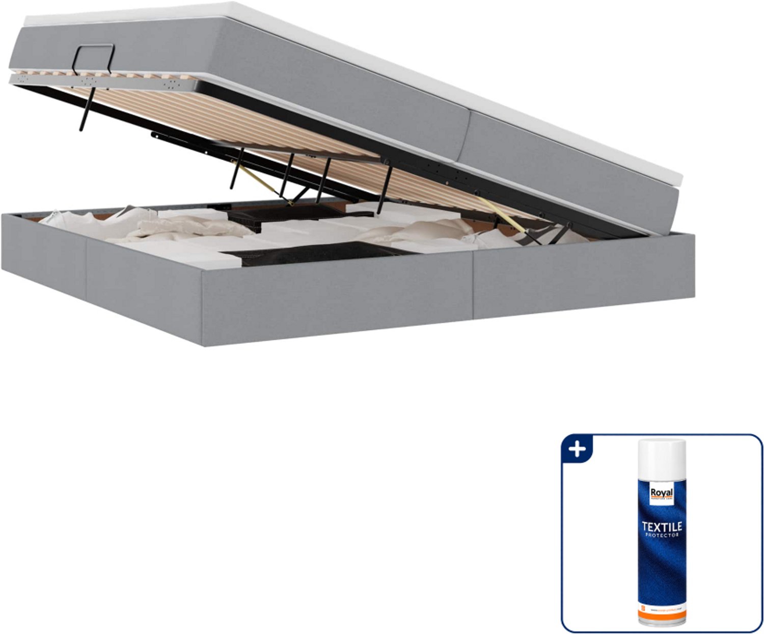 vidaXL opbergbed met matras - 200 x 200 cm - lichtgrijs - Inclusief textielbeschermer 500 ml