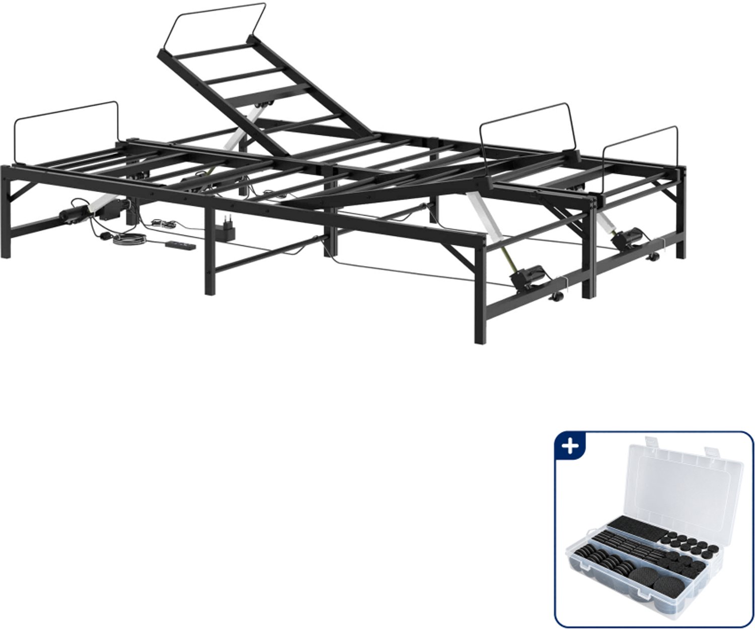 vidaXL elektrisch verstelbaar bedframe - 120 x 190 cm - zwart - Inclusief antikrasvilt 177-delig