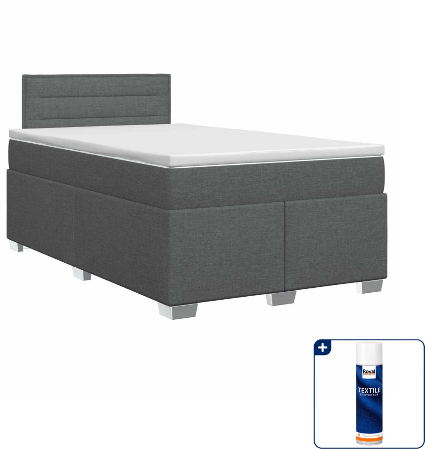 vidaXL Boxspringbed met matras - 120 x 190 cm - stof - donkergrijs - Inclusief textielbeschermer 500 ml Donker Grijn