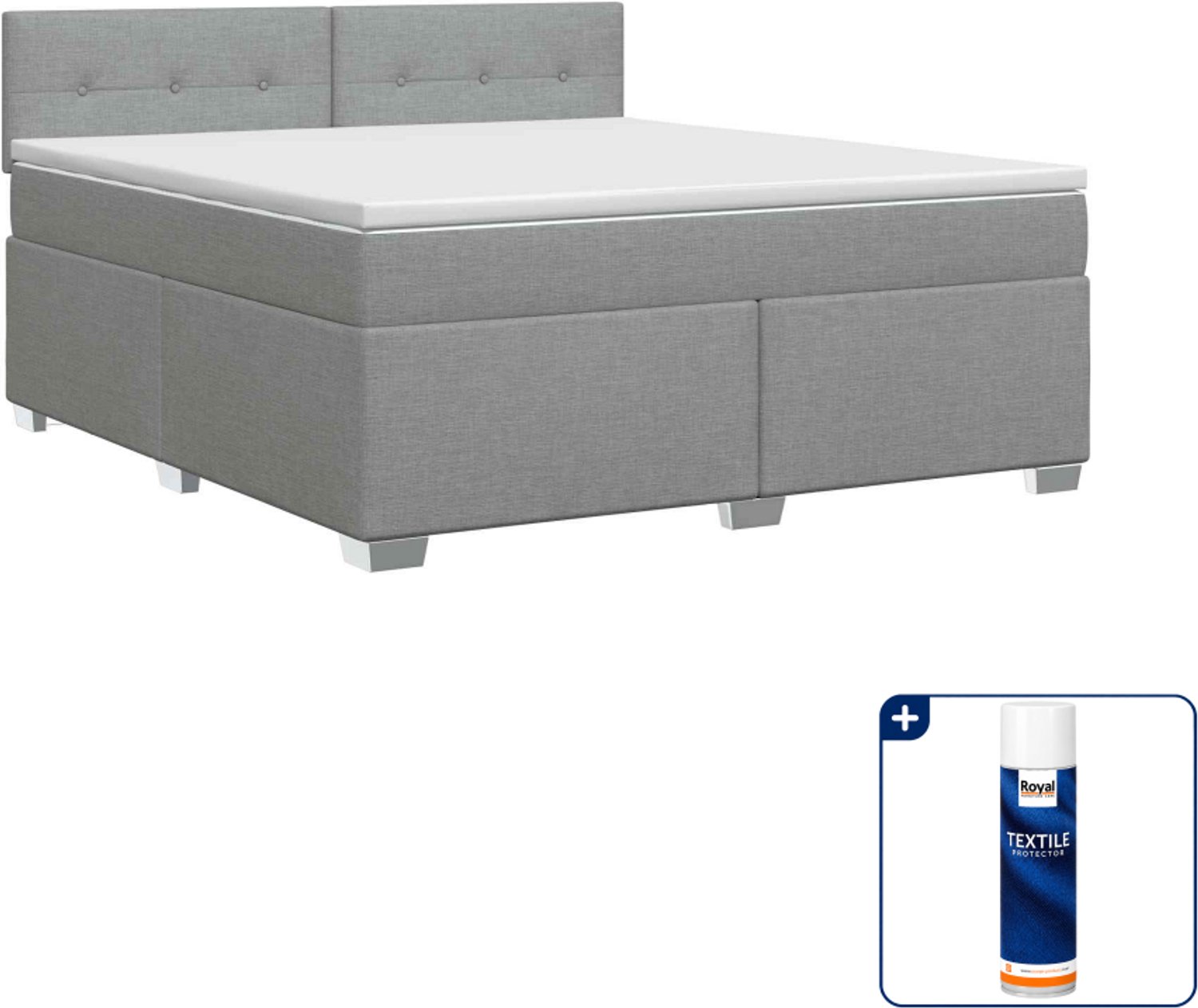 vidaXL boxspringbed - 140 x 190 cm - stof - lichtgrijs - Inclusief textielbeschermer 500 ml