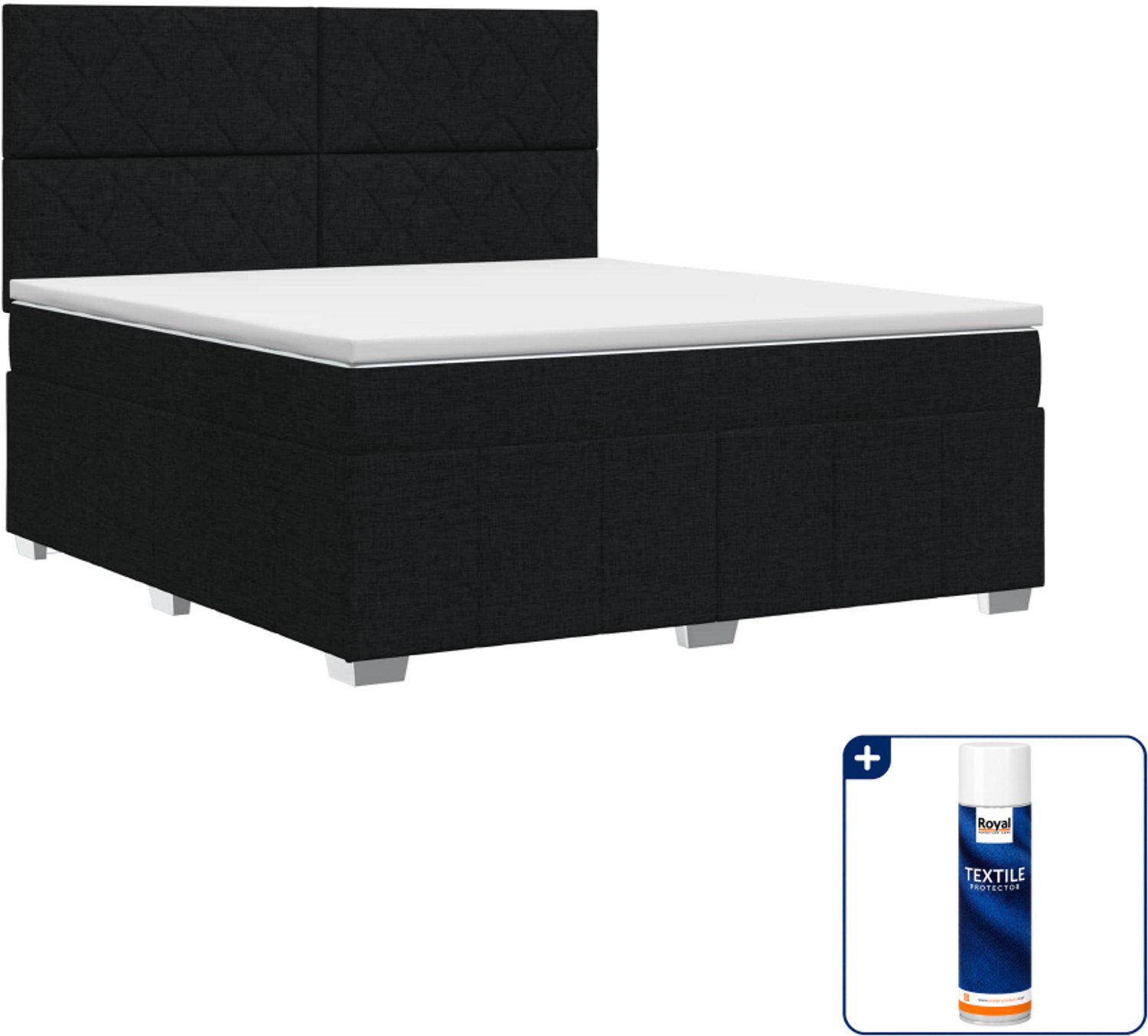 vidaXL Kingsize boxspringbed met matras 180 x 200 cm - zwart - Inclusief textielbeschermer 500 ml