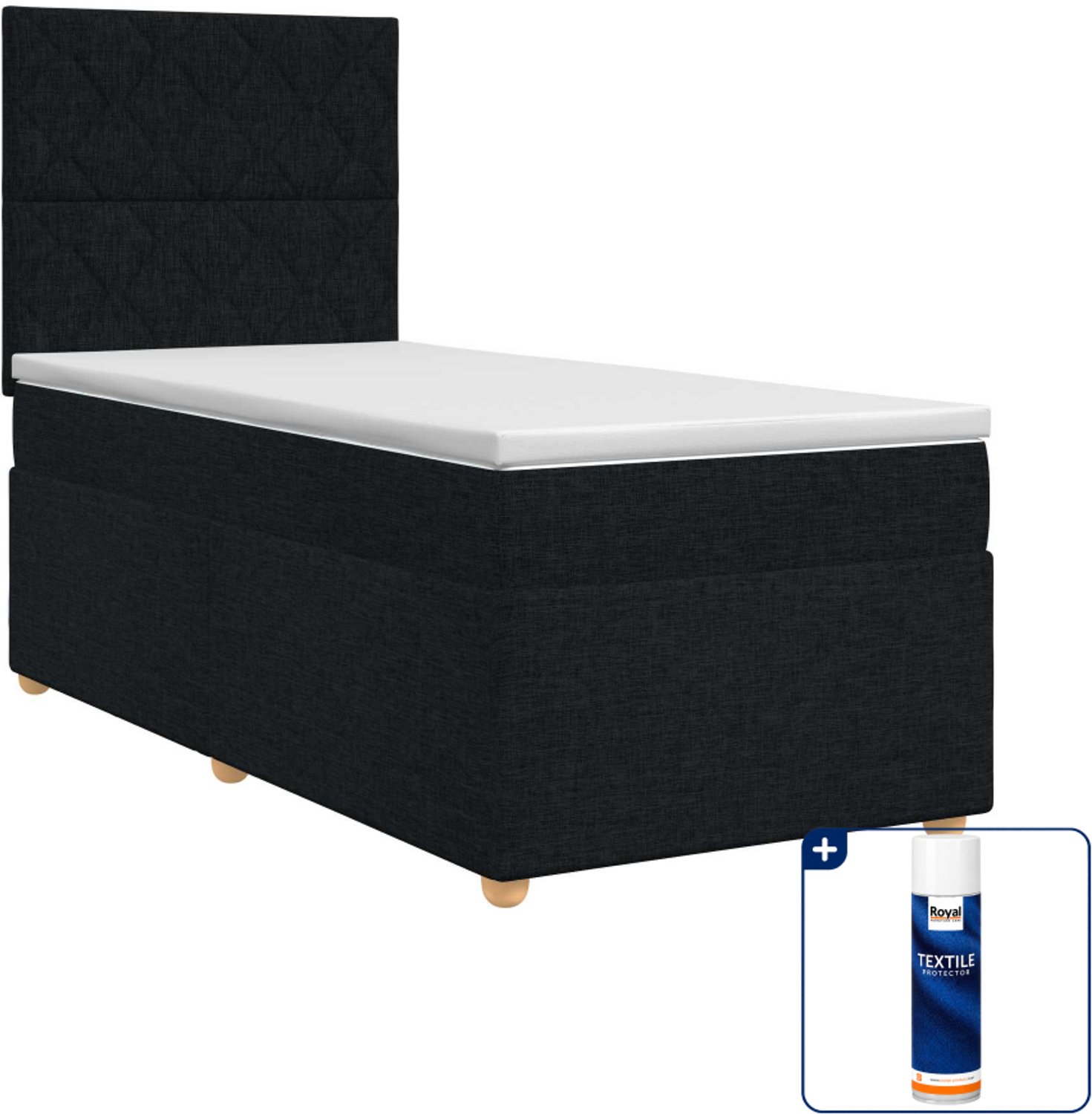 vidaXL boxspringbed met matras - 90 x 190 cm - zwart - Inclusief textielbeschermer 500 ml