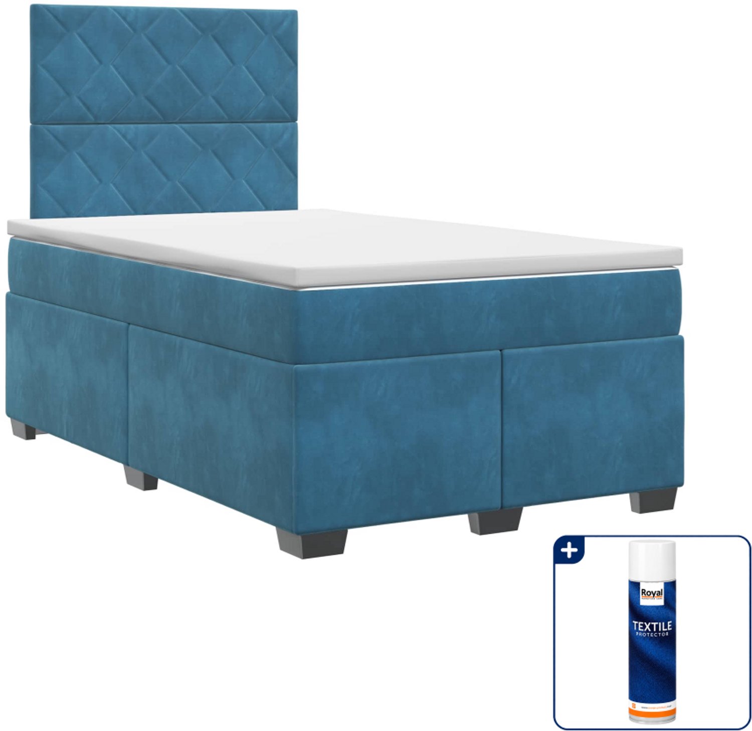 vidaXL boxspringbed met matras - 120 x 200 cm - fluweel - blauw - Inclusief textielbeschermer 500 ml
