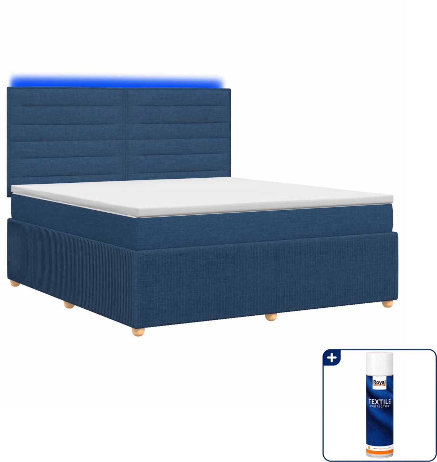 vidaXL LED boxspring Kingsize - 180 x 200 cm - blauw - Inclusief textielbeschermer 500 ml