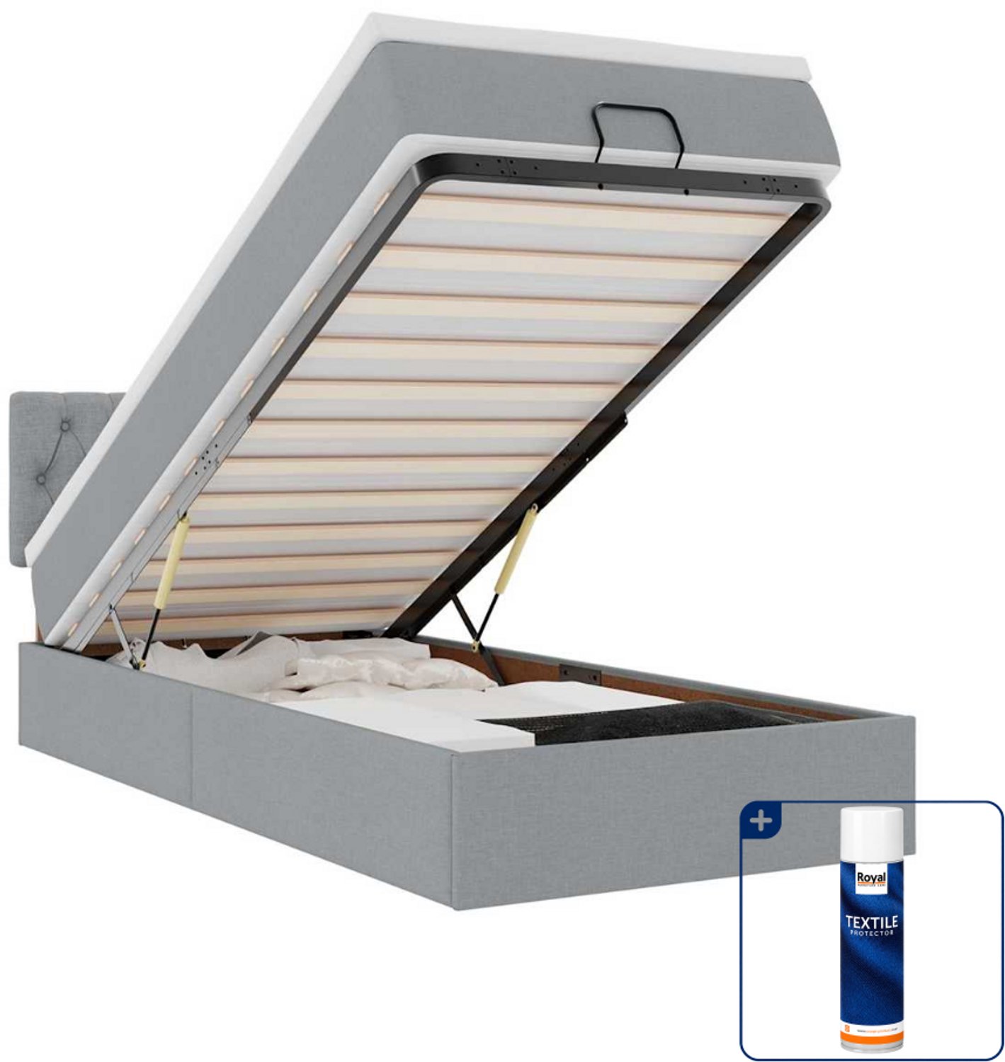 vidaXL Bed met matras en LED - 90 x 200 cm - stof - lichtgrijs - Inclusief textielbeschermer 500 ml Groen
