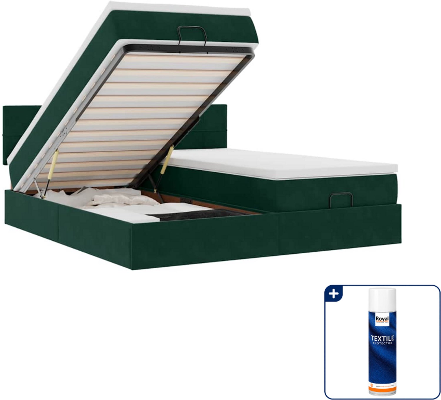 vidaXL queensize ottoman bed - 160 x 200 cm - fluweel - donkergroen - Inclusief textielbeschermer 500 ml Blauw