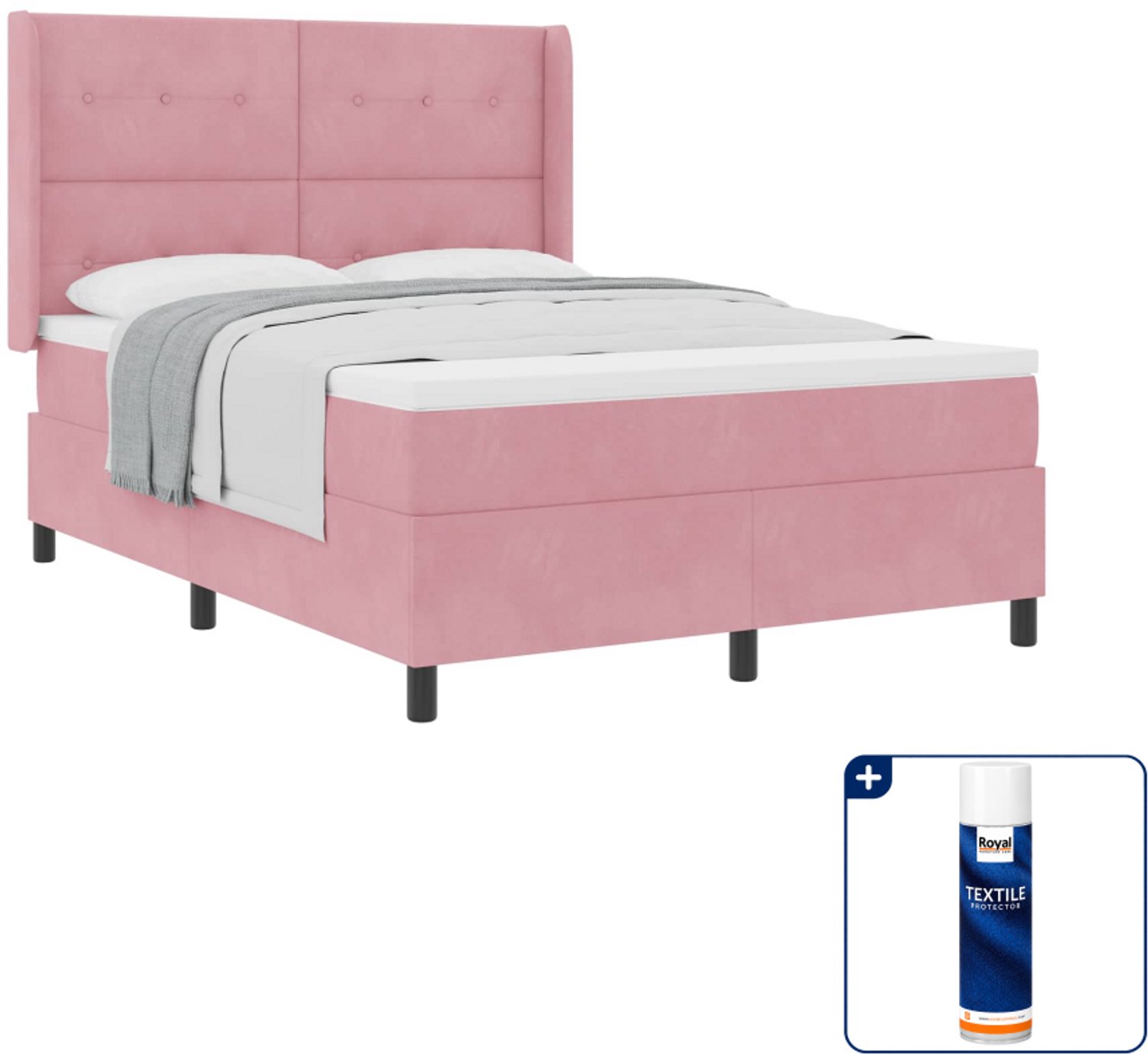 vidaXL boxspringbed - Queensize 160 x 200 cm - roze - Inclusief textielbeschermer 500 ml