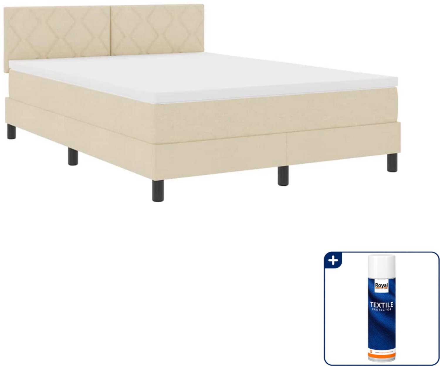 vidaXL boxspring bed 140 x 190 cm - stof - crème - Inclusief textielbeschermer 500 ml