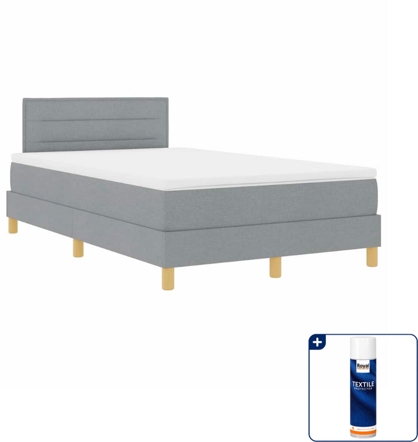 vidaXL LED boxspringbed - 120 x 190 cm - lichtgrijs - Inclusief textielbeschermer 500 ml