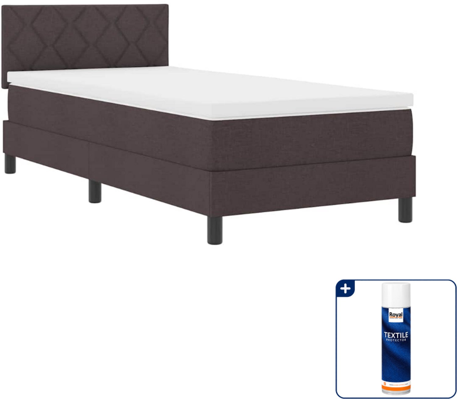 vidaXL Boxspring bed - 90 x 190 cm - stof - donkerbruin - Inclusief textielbeschermer 500 ml