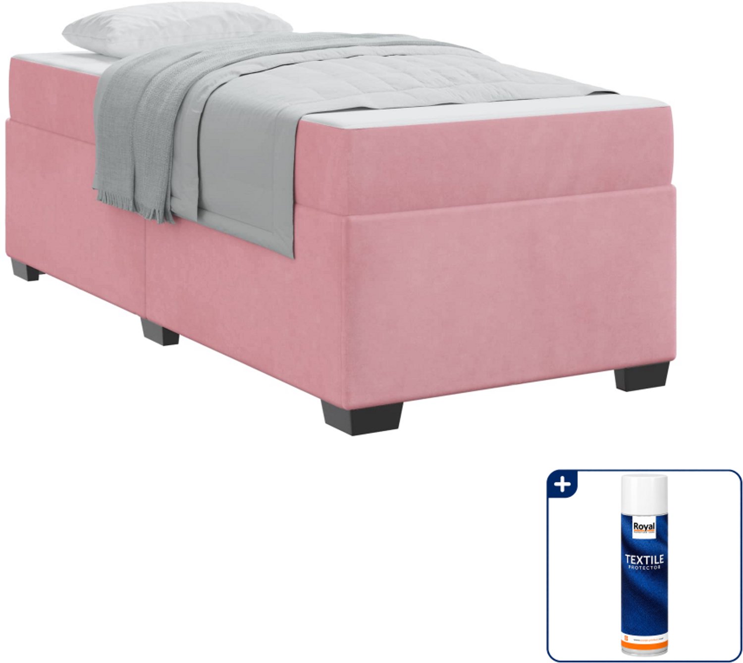 vidaXL bed met matras - 90 x 190 cm - stof - roze - Inclusief textielbeschermer 500 ml