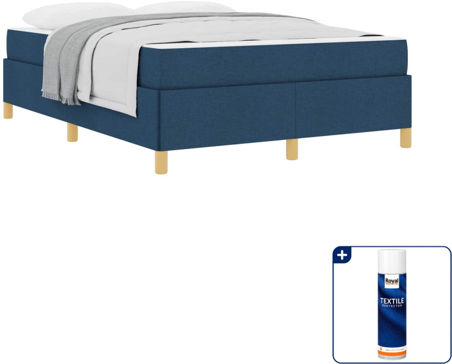 vidaXL bedframe - 140 x 190 cm - stof - blauw - Inclusief textielbeschermer 500 ml Taupe