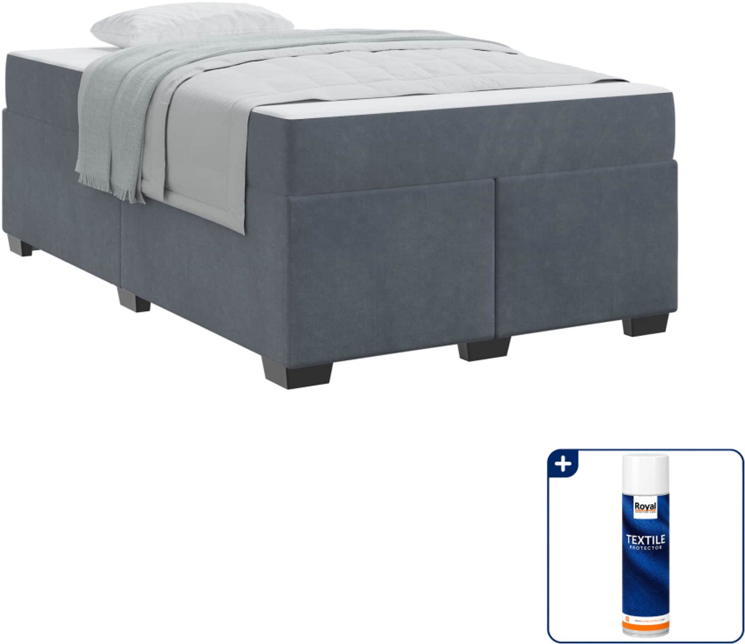 vidaXL bed met matras - 120 x 200 cm - stof - donkergrijs - Inclusief textielbeschermer 500 ml