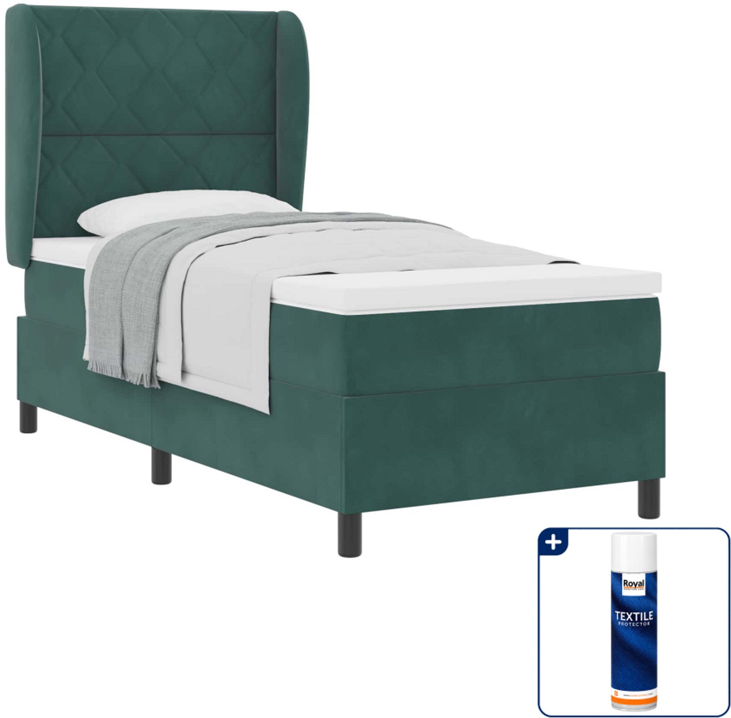 vidaXL boxspringbed - 100 x 200 cm - fluweel - donkergroen - Inclusief textielbeschermer 500 ml