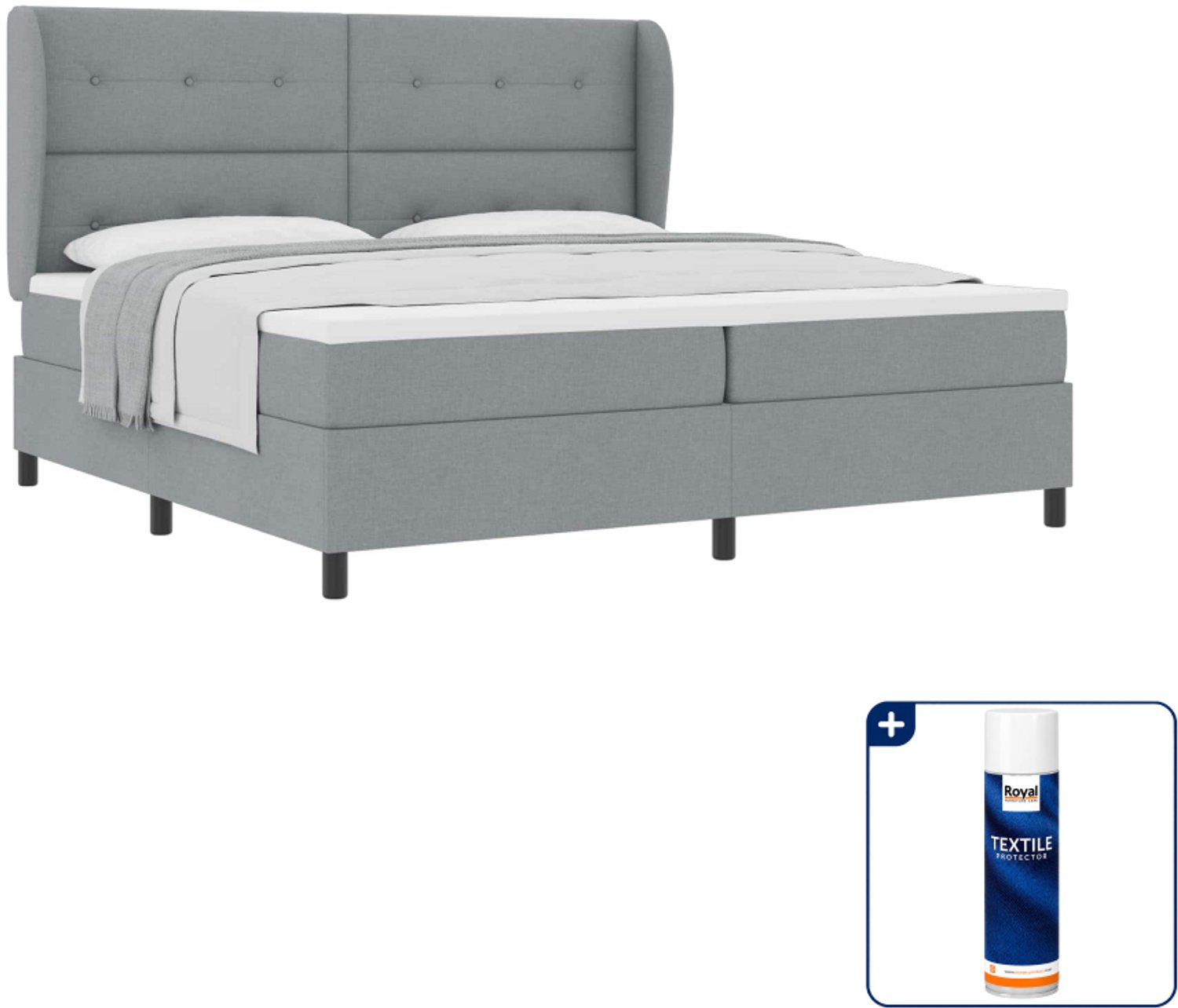 vidaXL Boxspring - 200 x 200 cm - lichtgrijs - Inclusief textielbeschermer 500 ml
