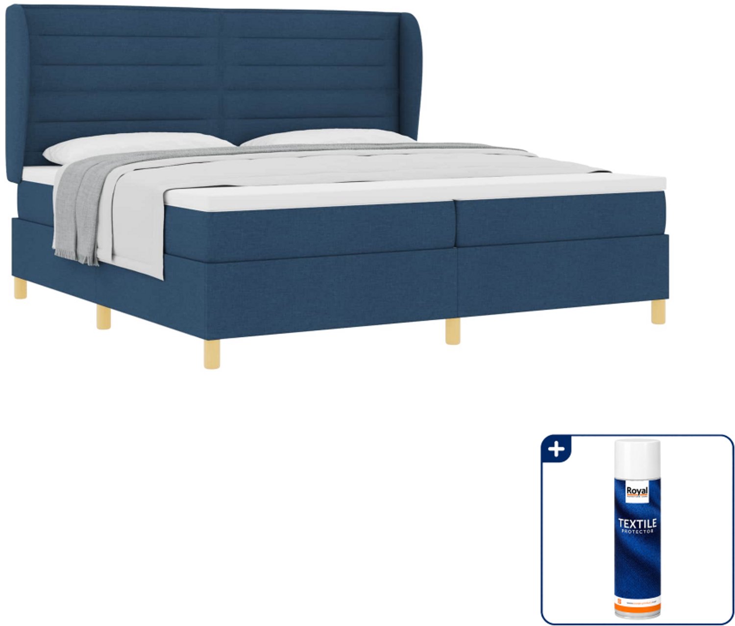 vidaXL boxspringbed - 200 x 200 cm - stof - blauw - Inclusief textielbeschermer 500 ml