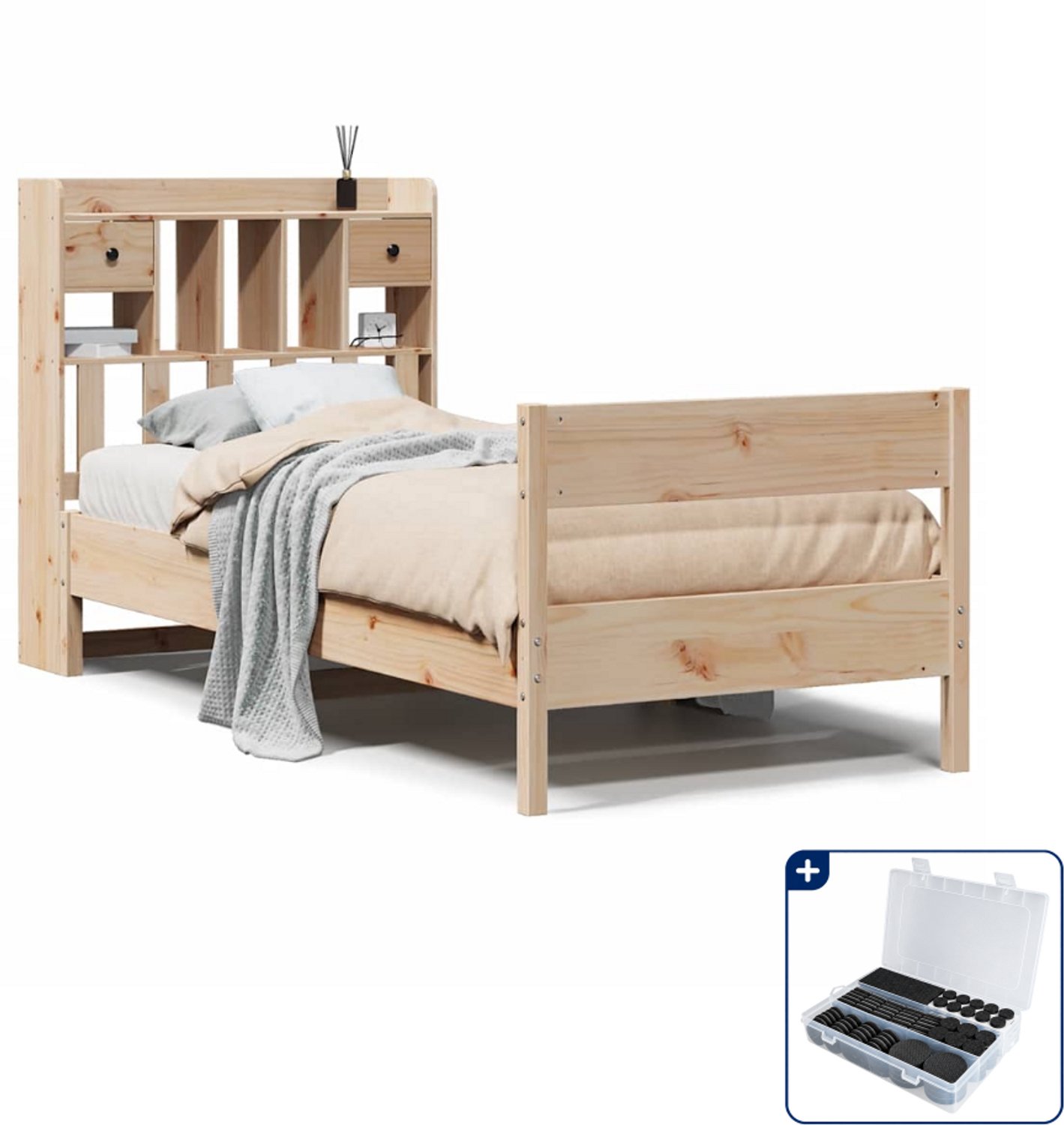 vidaXL bed met boekenkast - 75 x 190 cm - massief grenenhout - Inclusief antikrasvilt 177-delig Bruin