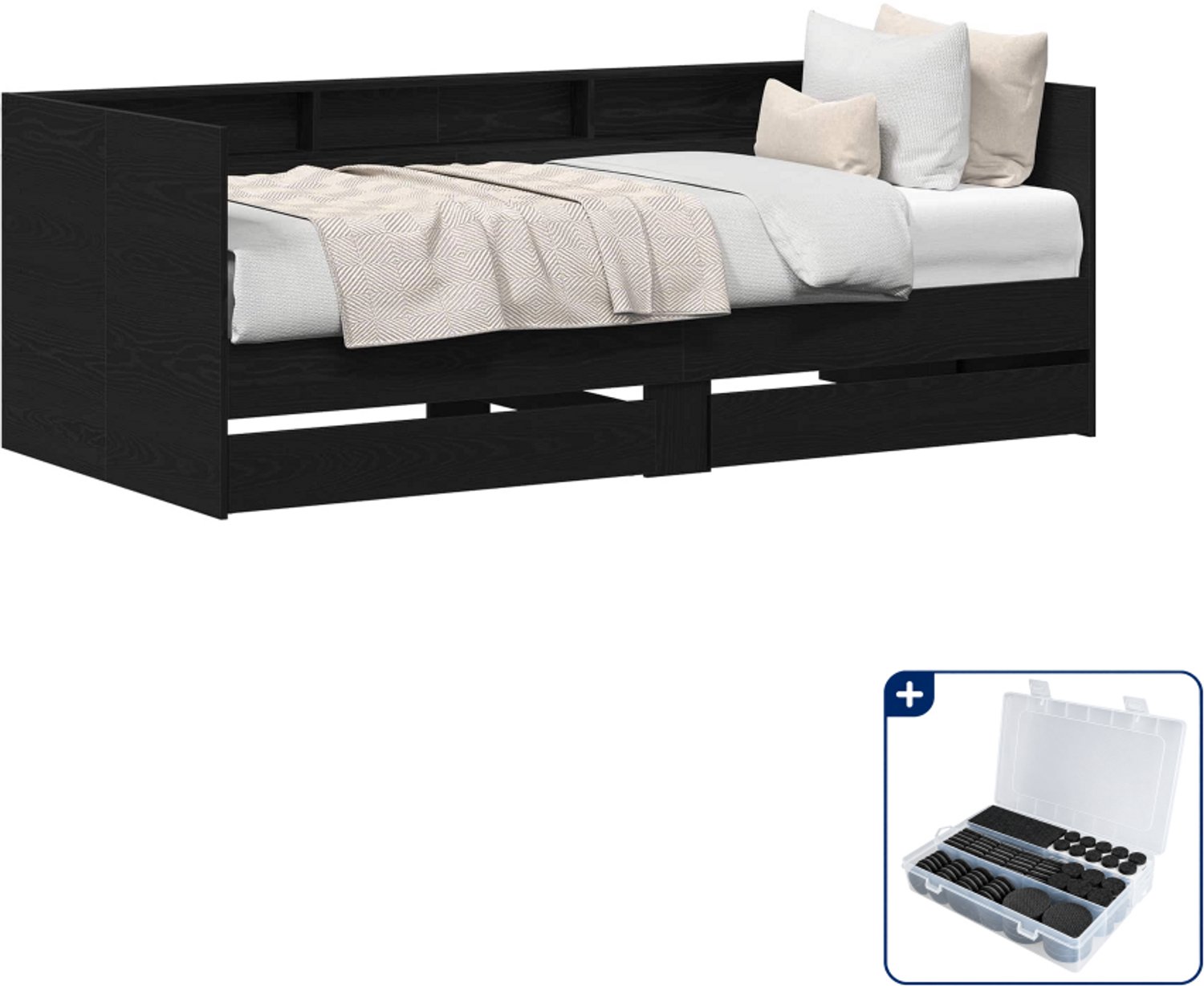 vidaXL dagbed - 90 x 200 cm - bewerkt hout - zwart eiken - Inclusief antikrasvilt 177-delig