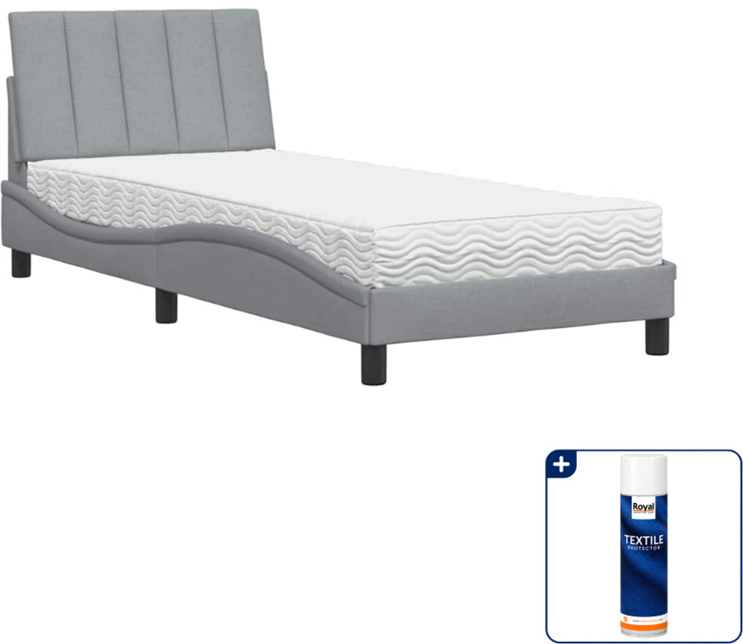 vidaXL bed Hanko met matras - 90 x 190 cm - lichtgrijs - Inclusief textielbeschermer 500 ml Zwart
