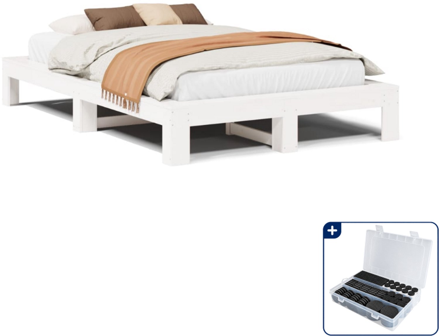 vidaXL bedframe - 120 x 200 cm - massief grenenhout - wit - Inclusief antikrasvilt 177-delig