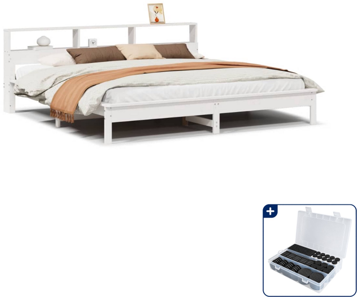 vidaXL Bedframe - Kingsize - 180 x 200 cm - wit - Inclusief antikrasvilt 177-delig Taupe