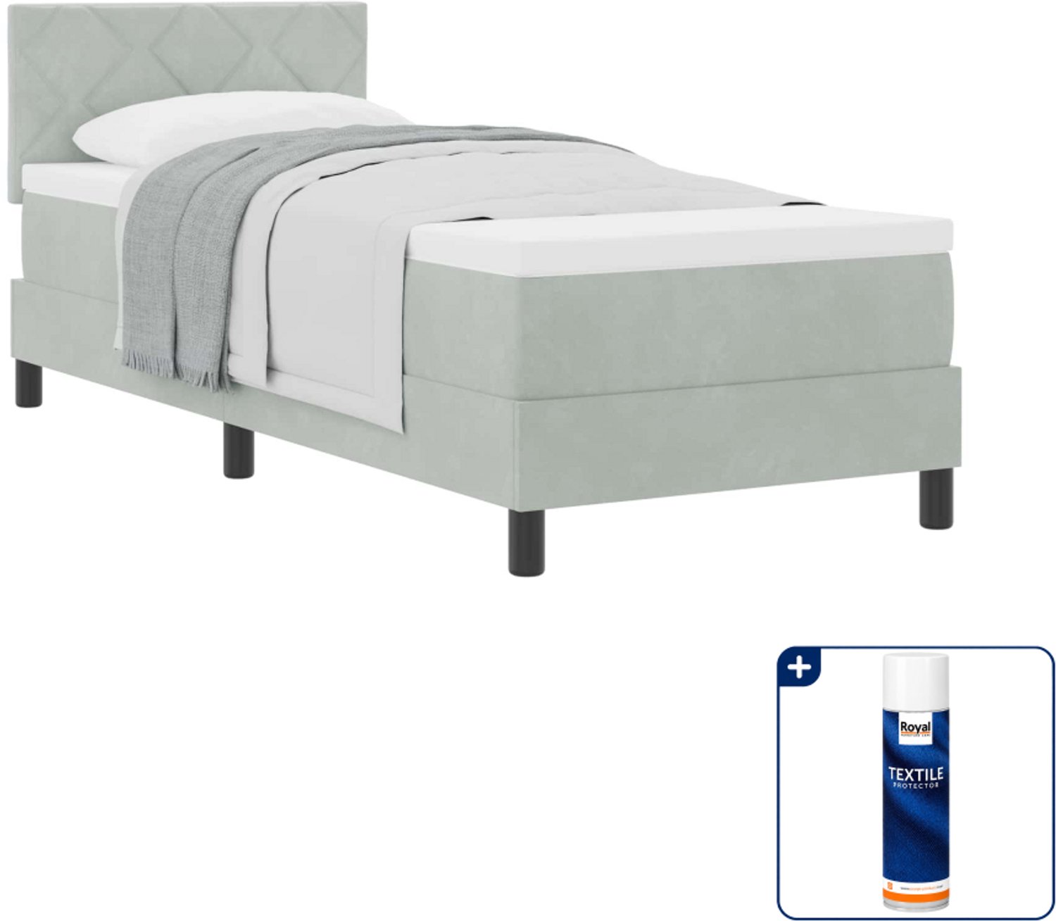 vidaXL boxspringbed - 80 x 200 cm - lichtgrijs - Inclusief textielbeschermer 500 ml