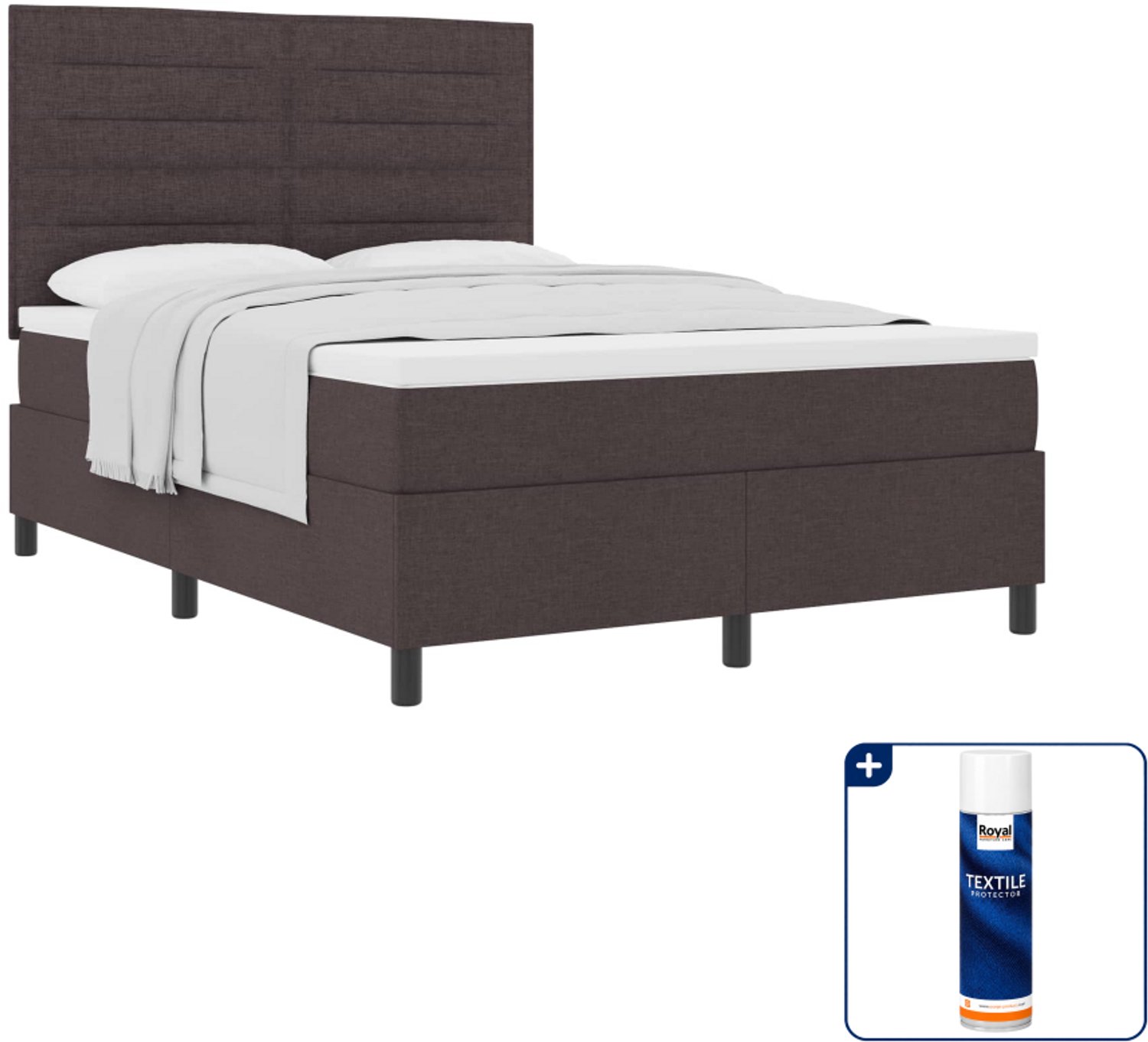 vidaXL boxspringbed Queensize - 160 x 200 cm - stof - donkerbruin - Inclusief textielbeschermer 500 ml