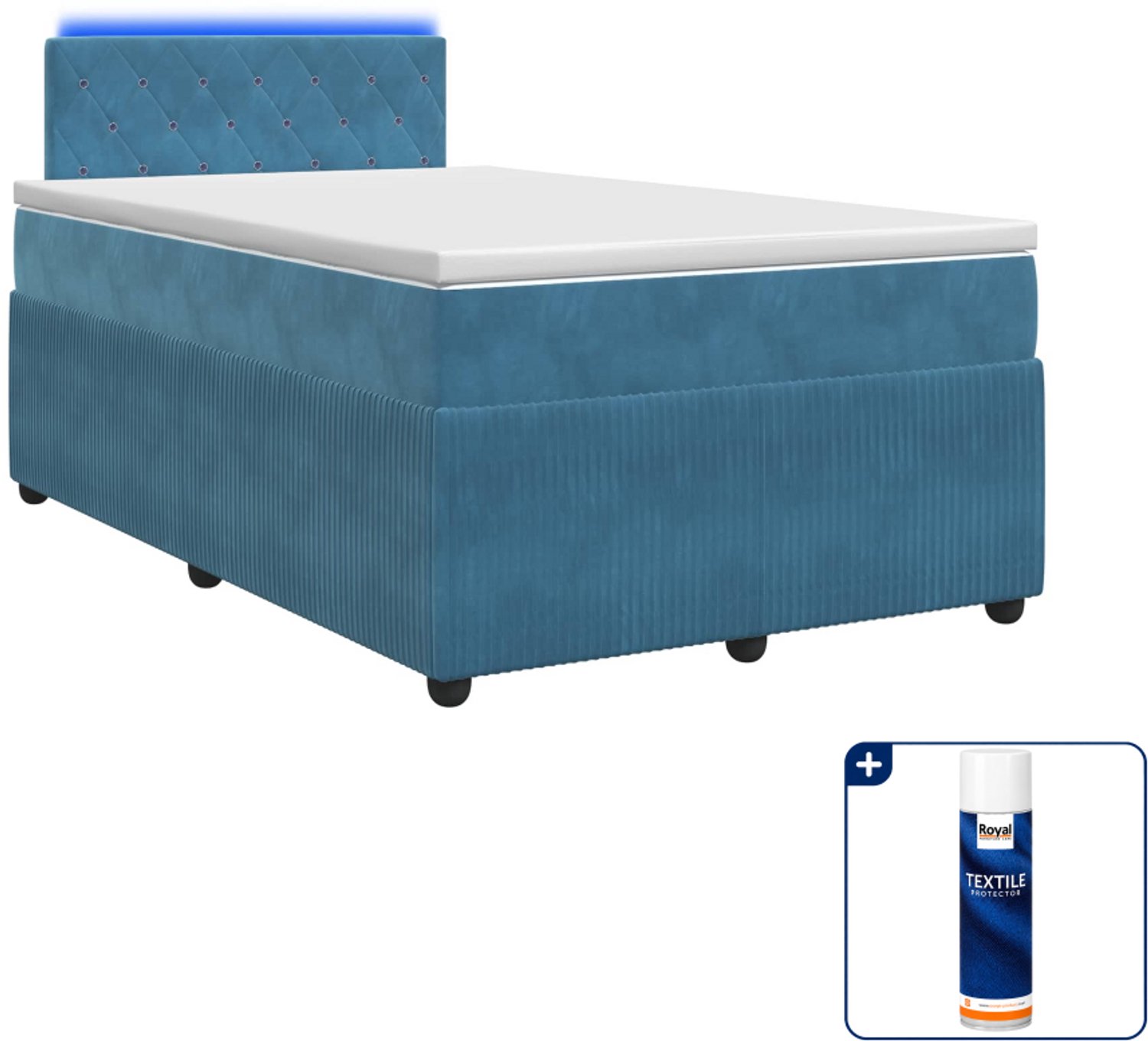 vidaXL boxspringbed met matras - 120 x 190 cm - fluweel - blauw - Inclusief textielbeschermer 500 ml