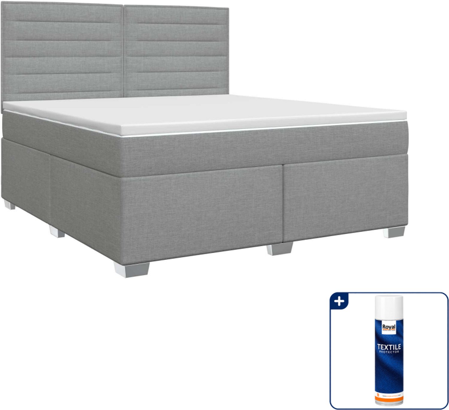 vidaXL Boxspringbed Kingsize - 180 x 200 cm - lichtgrijs - Inclusief textielbeschermer 500 ml