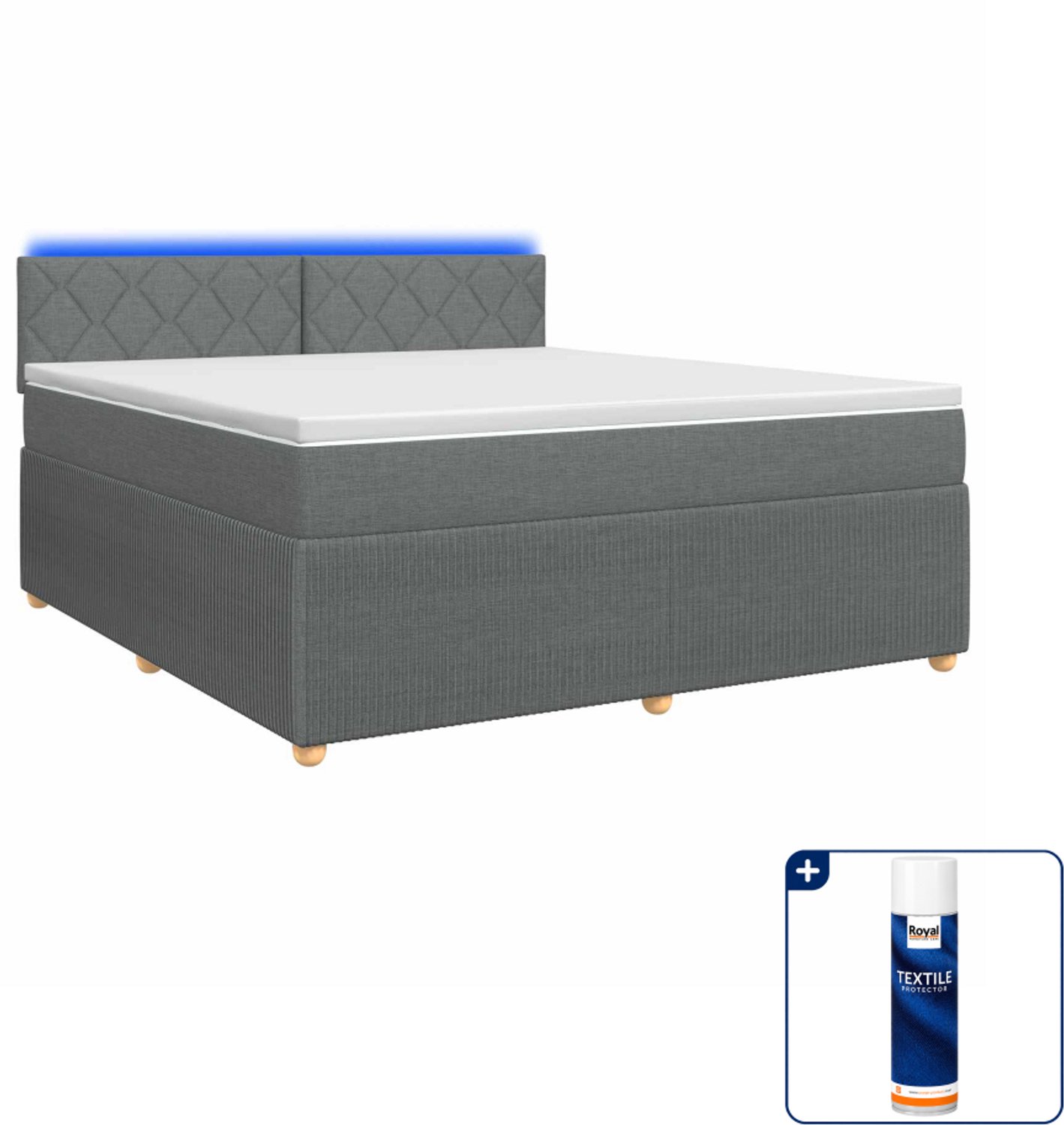 vidaXL Kingsize boxspringbed met matras - 180 x 200 cm - donkergrijs - Inclusief textielbeschermer 500 ml Donker Grijn