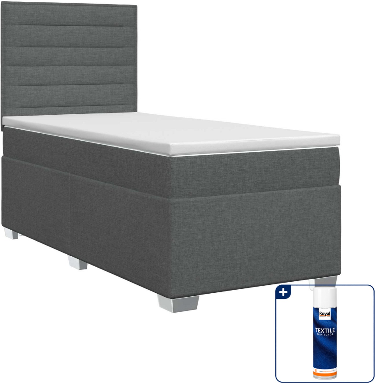 vidaXL boxspringbed met matras - 90 x 200 cm - stof - donkergrijs - Inclusief textielbeschermer 500 ml Donker Grijn