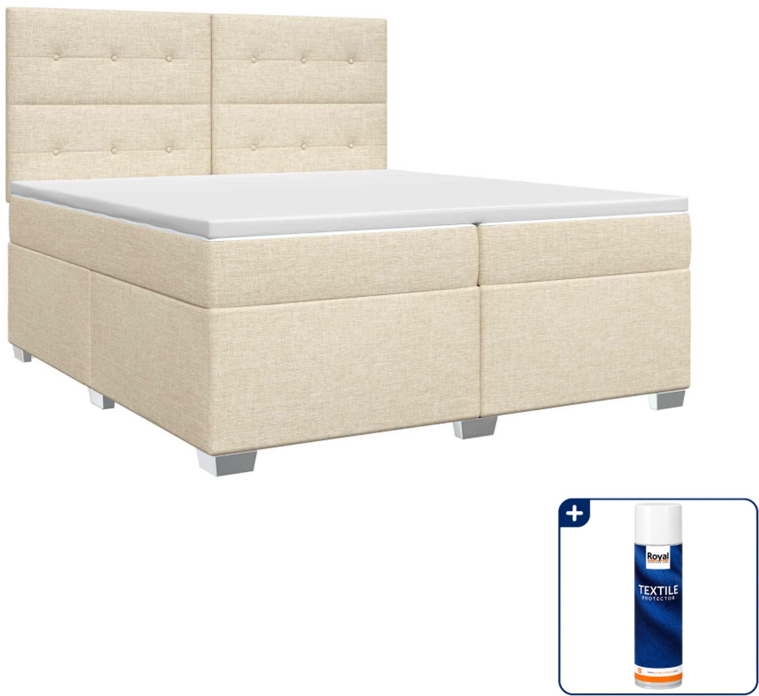 vidaXL boxspringbed met matras - 200 x 200 cm - stof - crèmekleurig - Inclusief textielbeschermer 500 ml