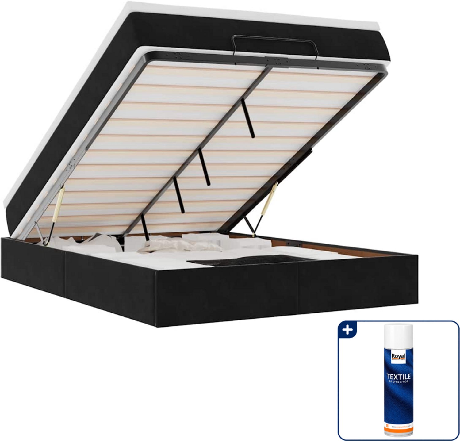 vidaXL ottoman bed met matras - 140 x 190 cm - fluweel - zwart - Inclusief textielbeschermer 500 ml Blauw