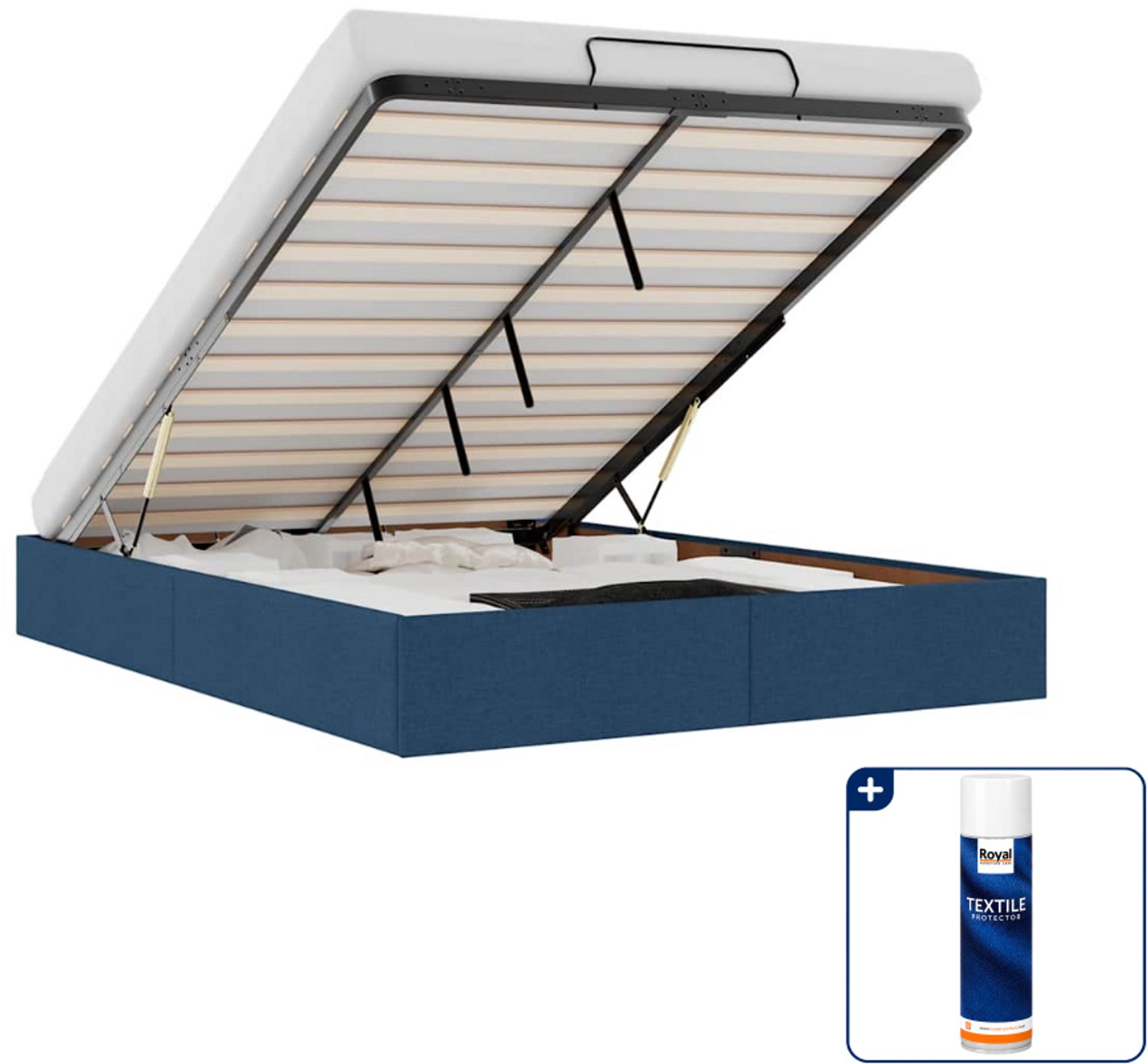 vidaXL bedframe - Small double - 140 x 200 cm - blauw - Inclusief textielbeschermer 500 ml Bruin