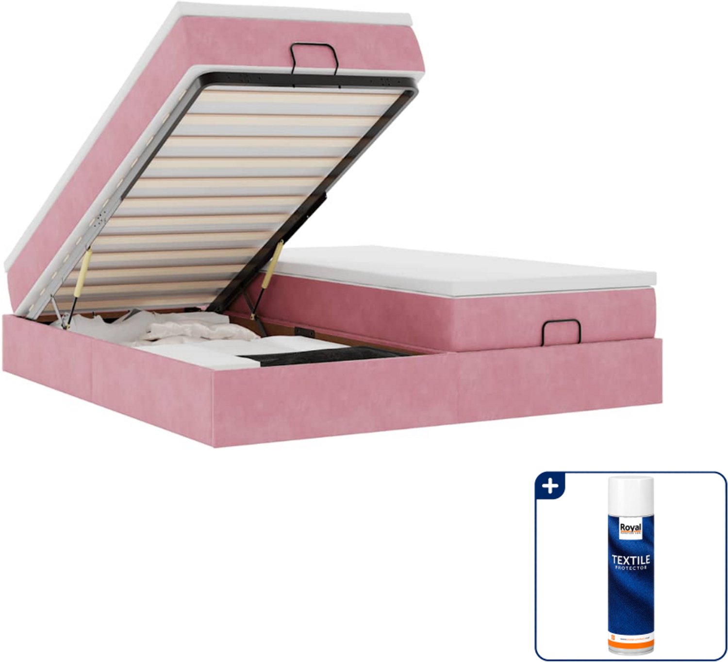 vidaXL ottoman bed - 200 x 200 cm - fluweel - roze - Inclusief textielbeschermer 500 ml Grijs