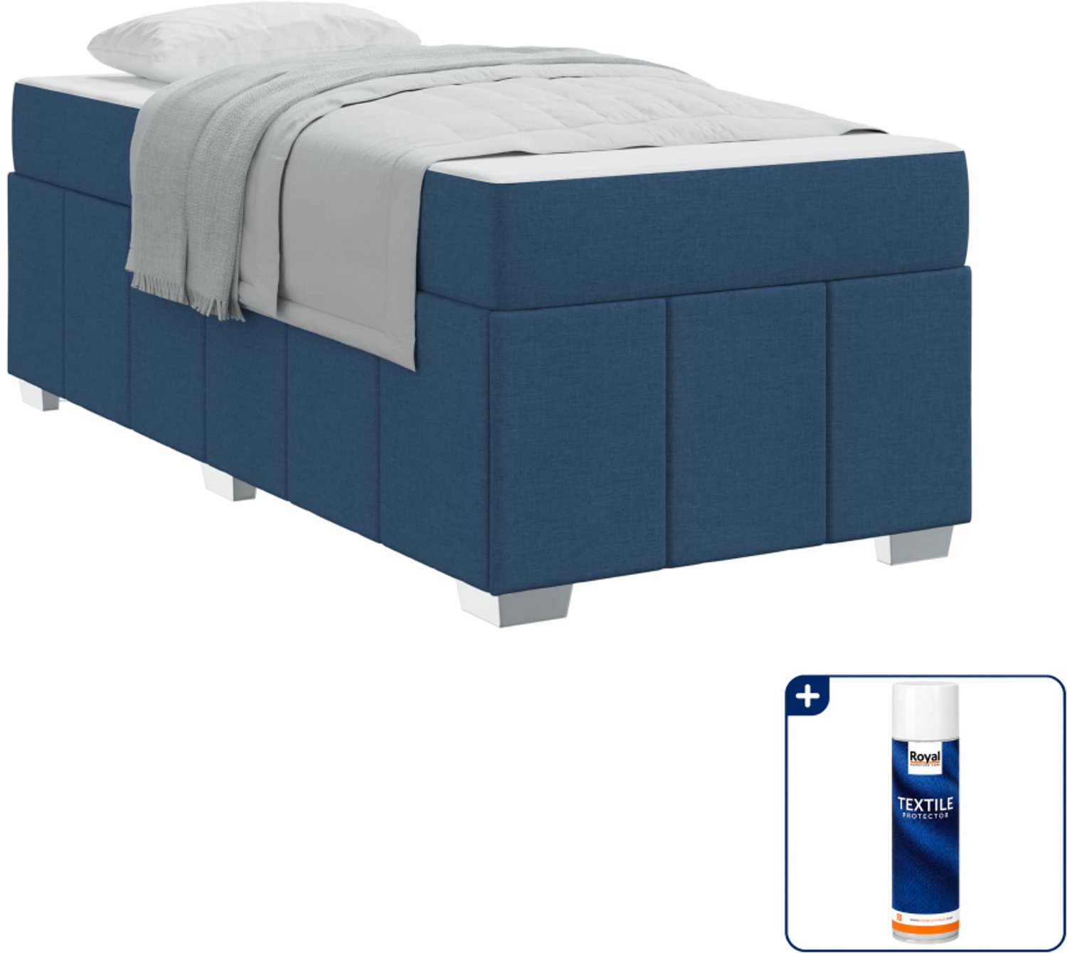 vidaXL boxspring - 90 x 200 cm - stof - blauw - Inclusief textielbeschermer 500 ml Zwart