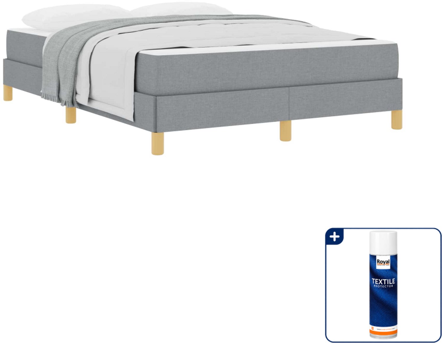 vidaXL Boxspringbed met matras Small double - 140 x 200 cm - lichtgrijs - Inclusief textielbeschermer 500 ml