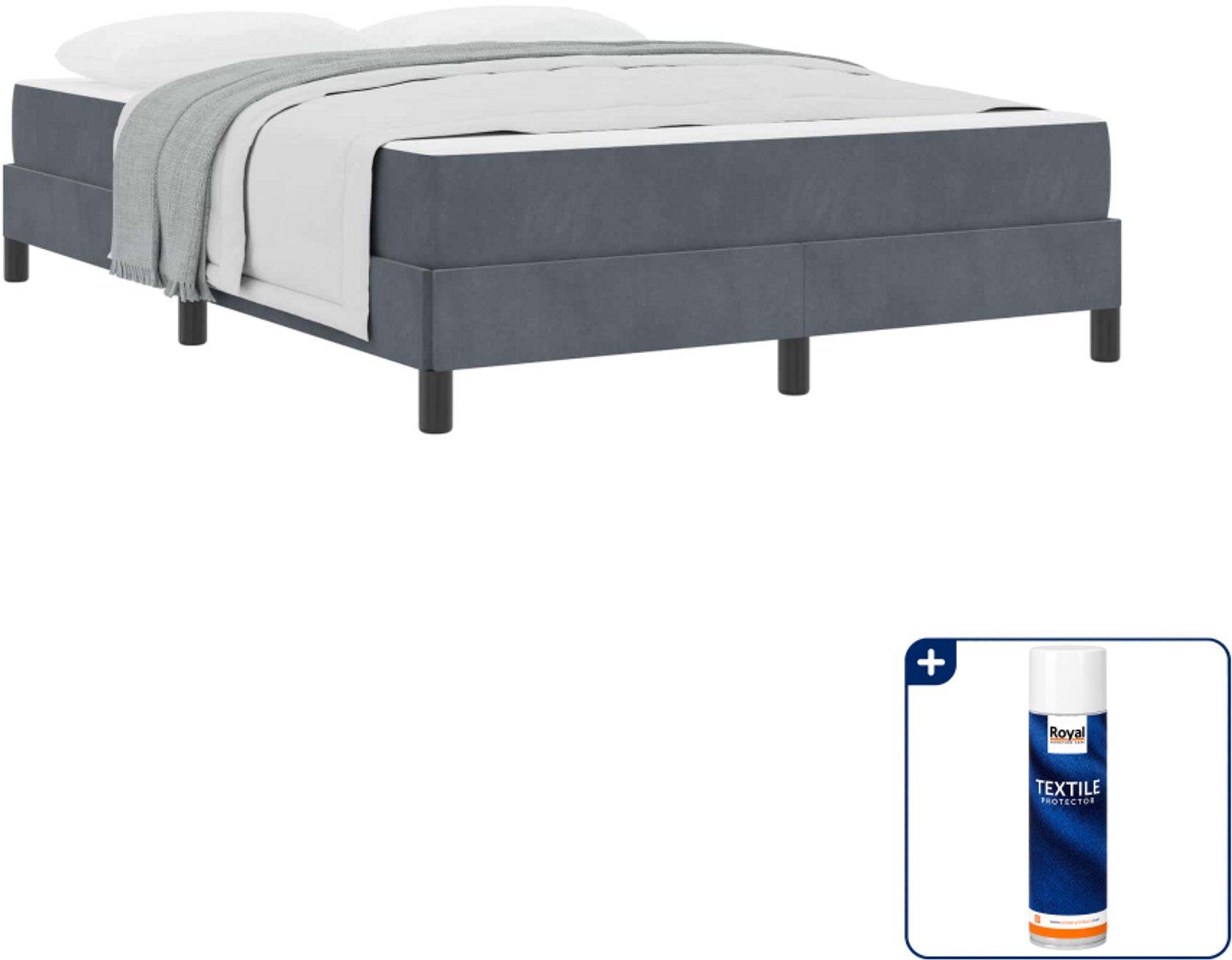 vidaXL boxspringbed met matras - Small double - 140 x 200 cm - donkergrijs - Inclusief textielbeschermer 500 ml
