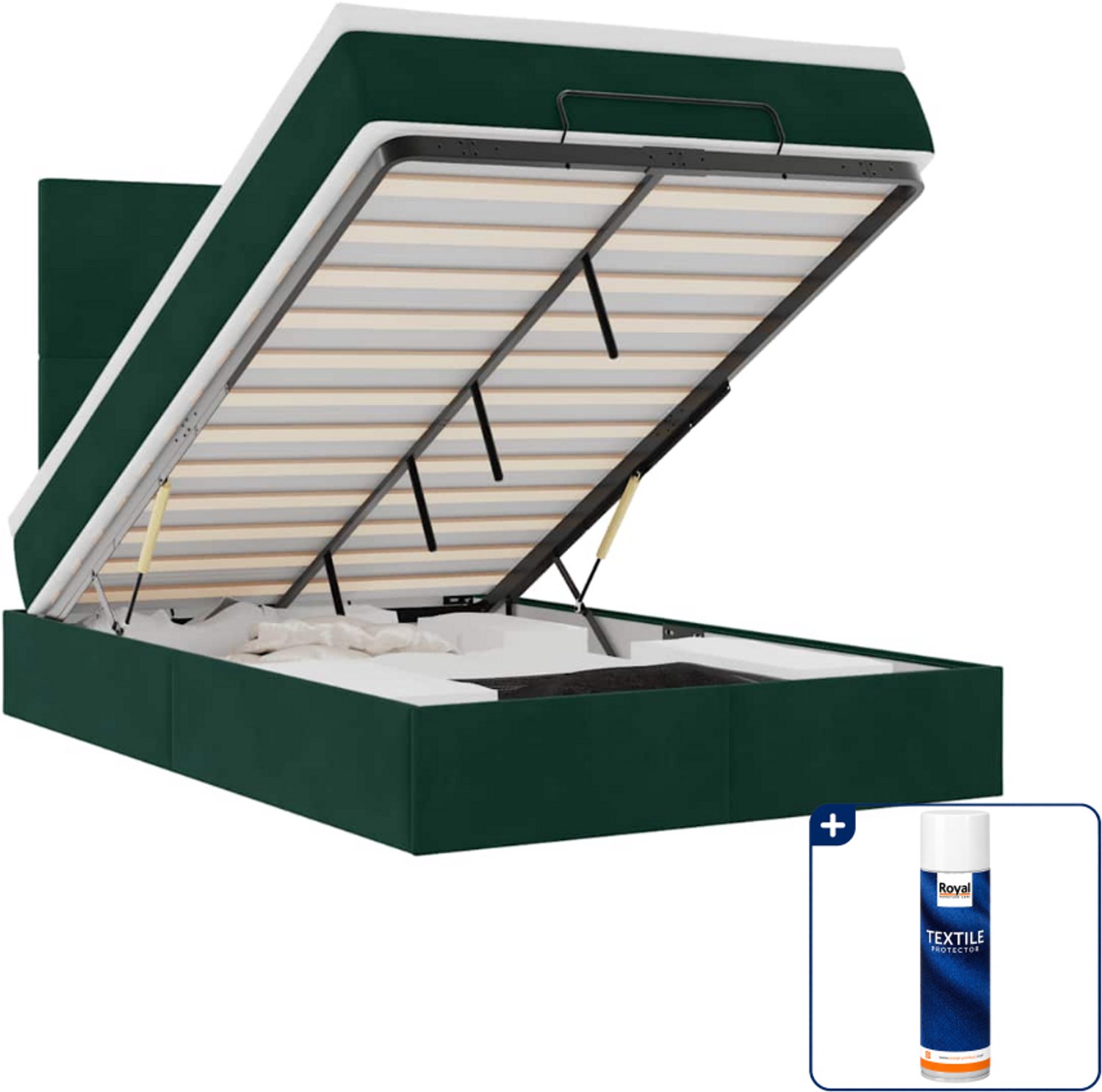 vidaXL ottoman bed met matras - 120 x 190 cm - fluweel - donkergroen - Inclusief textielbeschermer 500 ml Blauw
