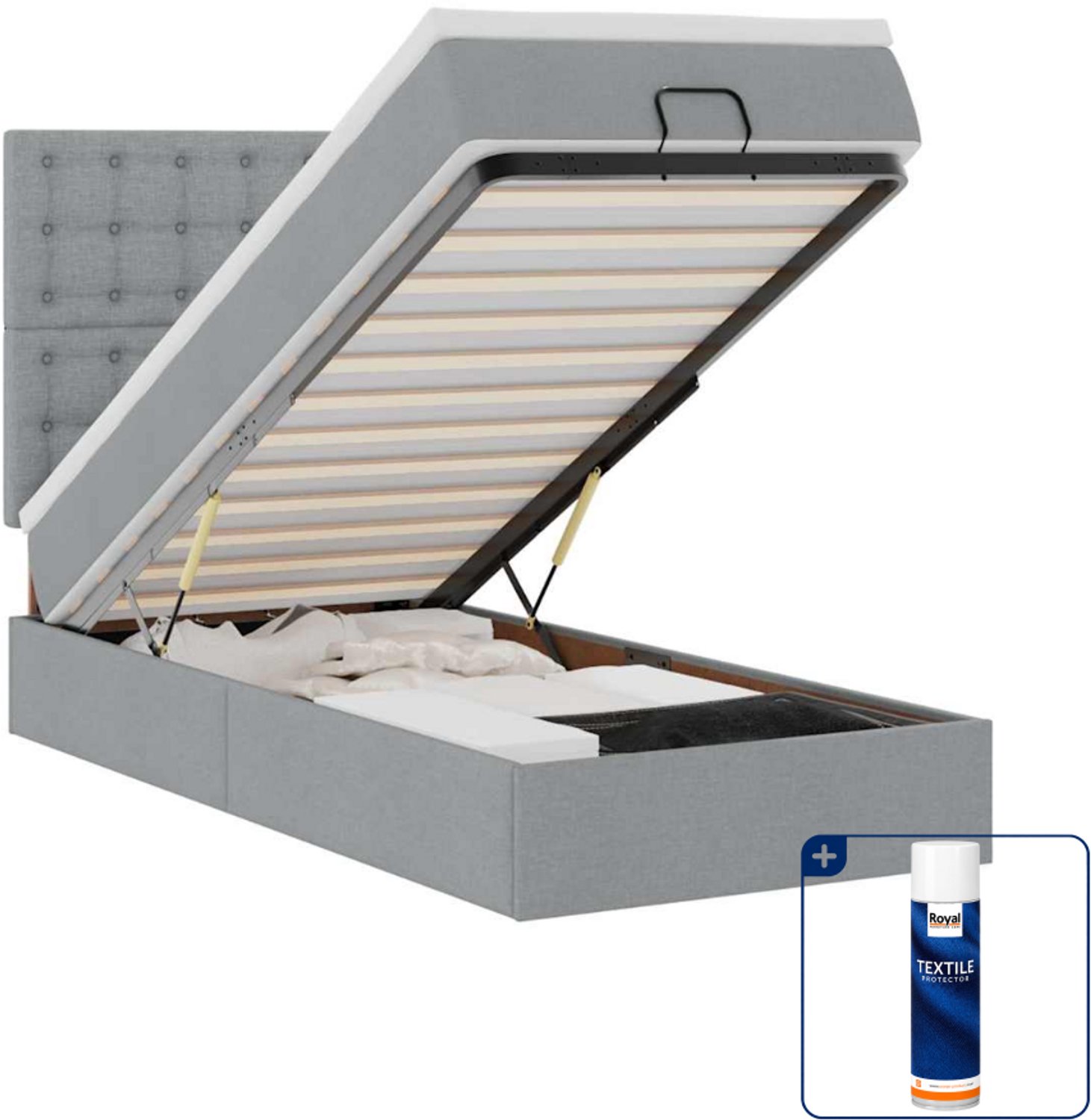 vidaXL bed met matras en LED - 80 x 200 cm - stof - lichtgrijs - Inclusief textielbeschermer 500 ml Crème