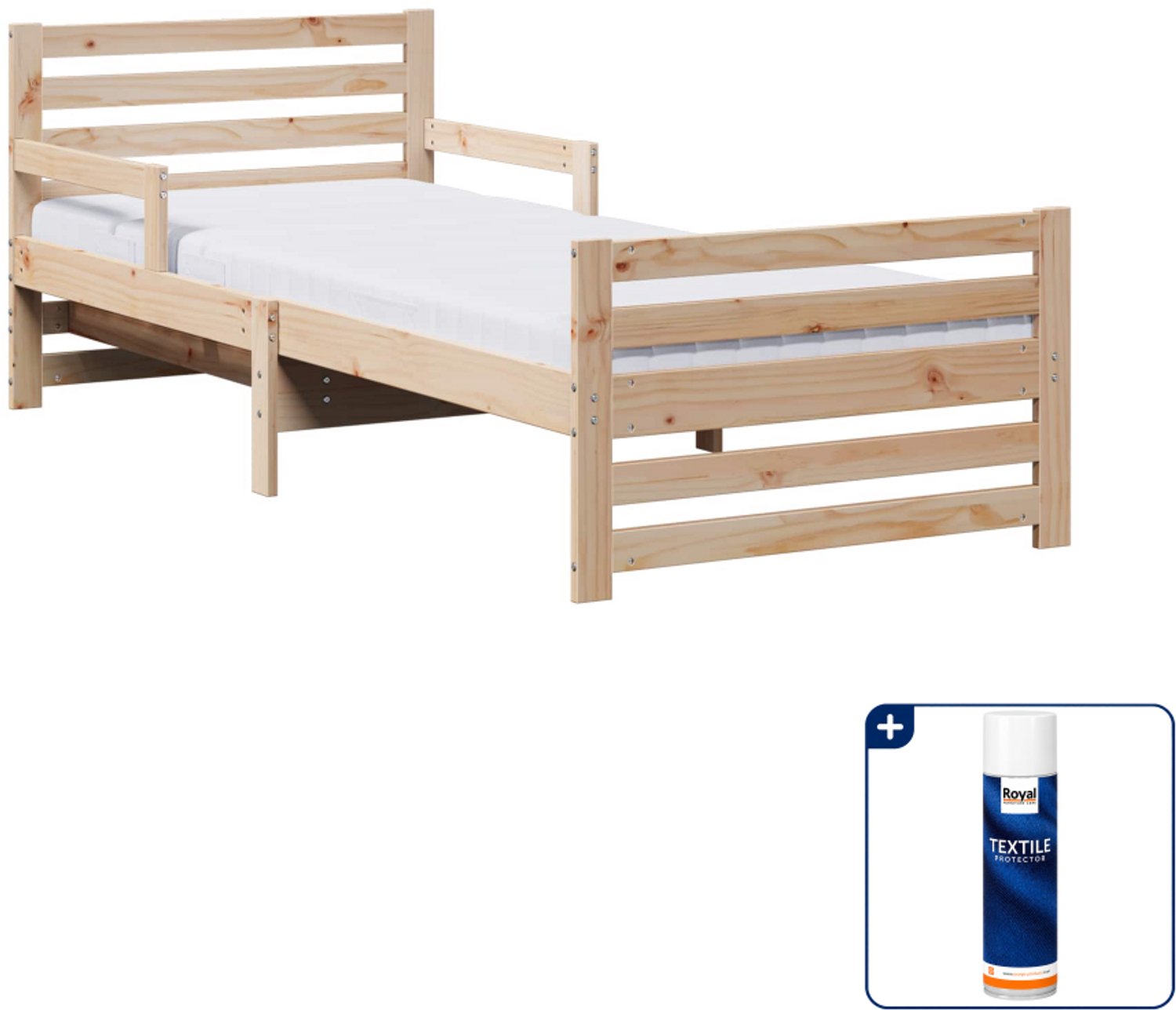 vidaXL Bedframe - 80 x 200 cm - massief grenenhout - bruin - Inclusief textielbeschermer 500 ml Wit