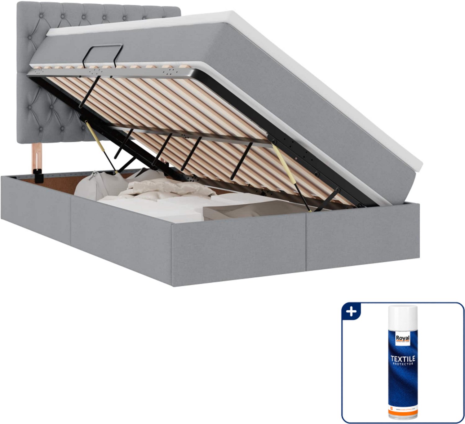 vidaXL led opslagbed met matras - 120 x 200 cm - lichtgrijs - Inclusief textielbeschermer 500 ml Zwart