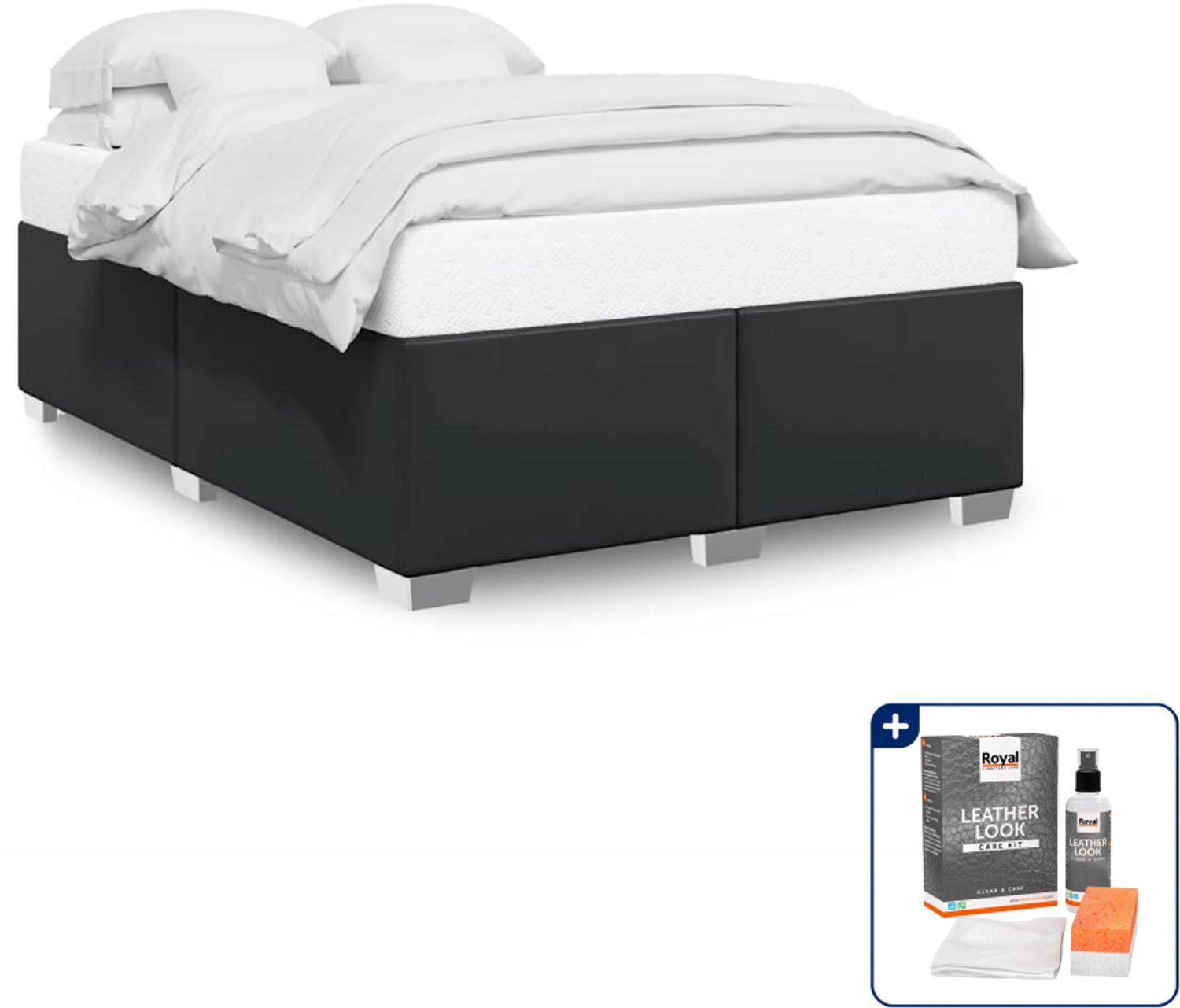 vidaXL bedframe - 137 x 190 cm - kunstleer - zwart - Inclusief onderhoudsset voor kunstleer 150 ml