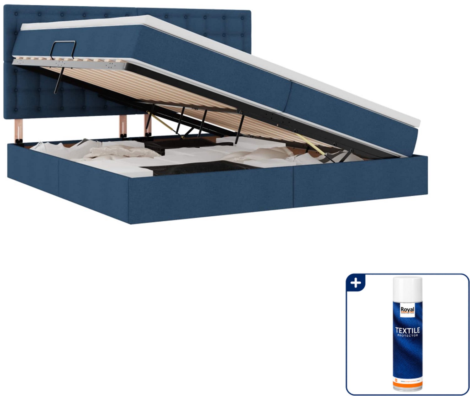 vidaXL led-opslagbed met matras - 200 x 200 cm - blauw - Inclusief textielbeschermer 500 ml Rood